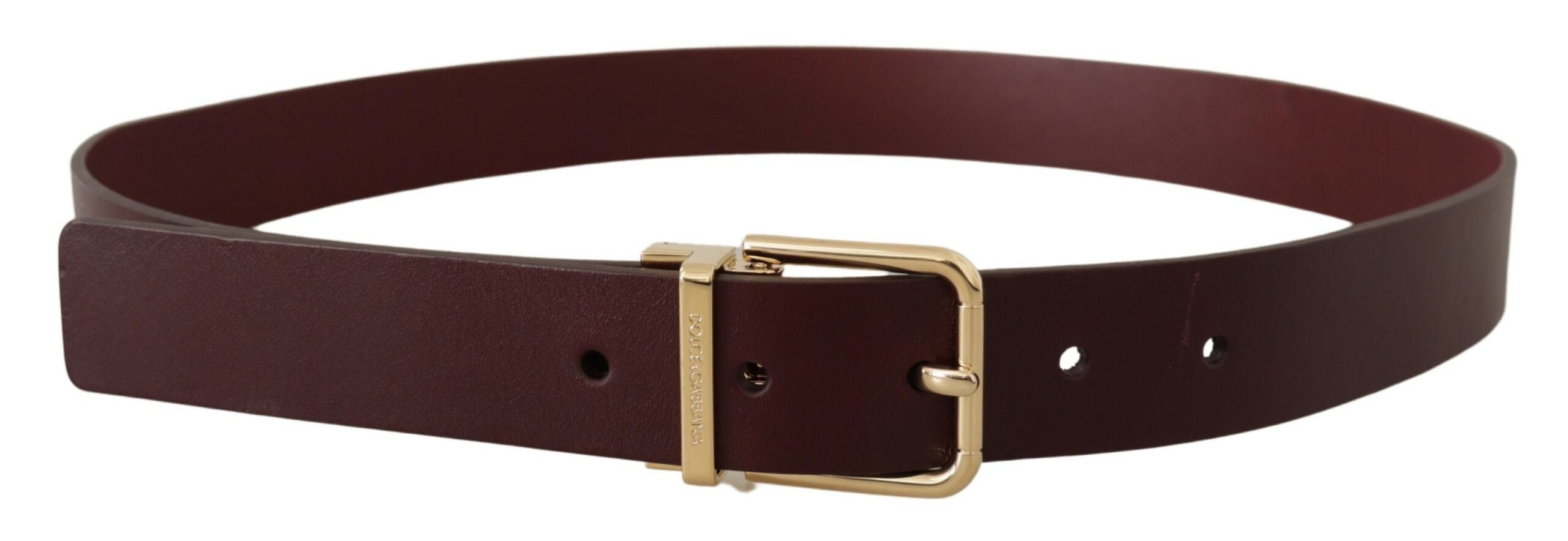Maroon Vitello Leather Gold Metal Buckle Belt - ventzia