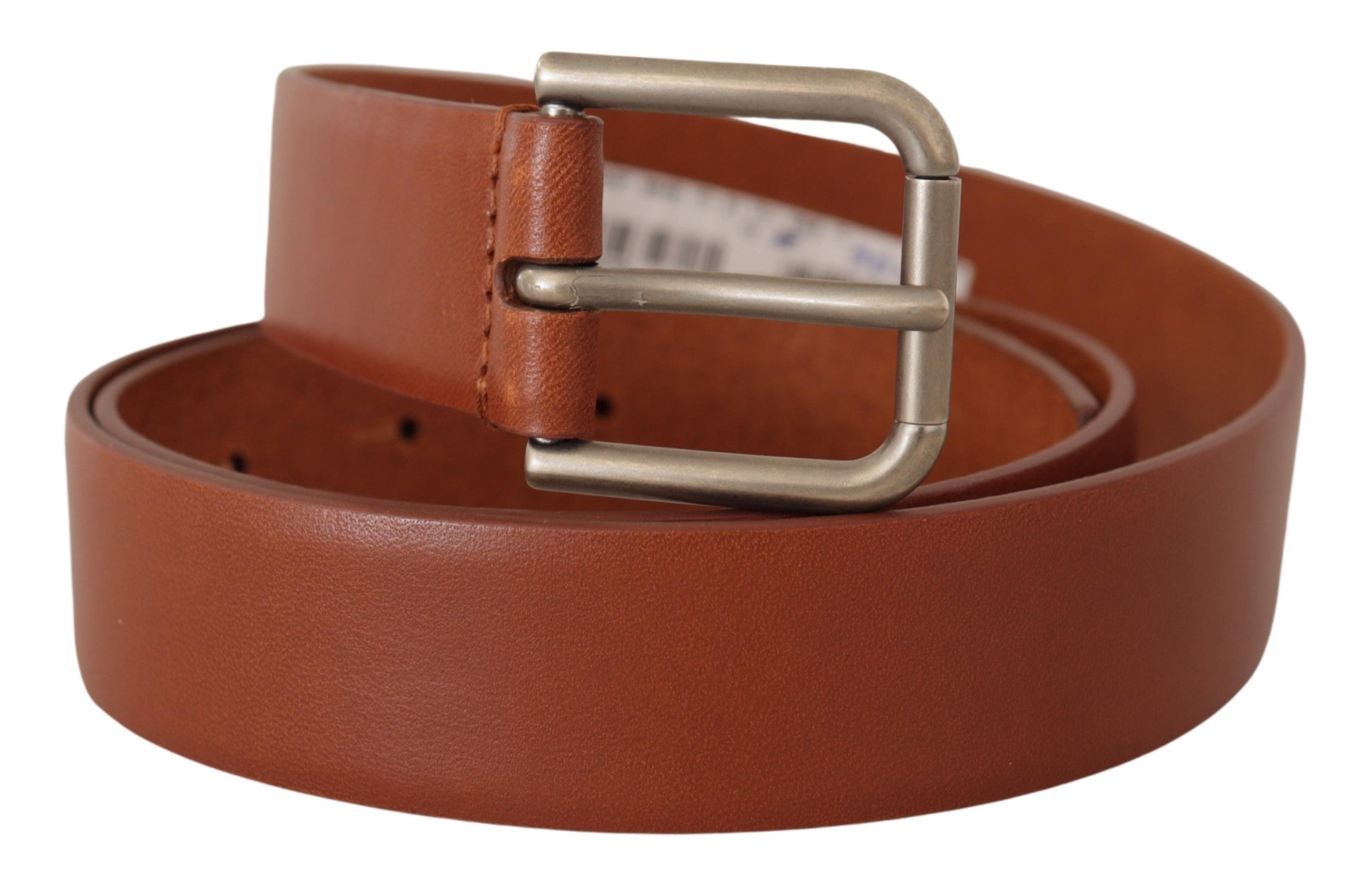 Brown Calf Leather Silver Tone Metal Buckle Belt - ventzia