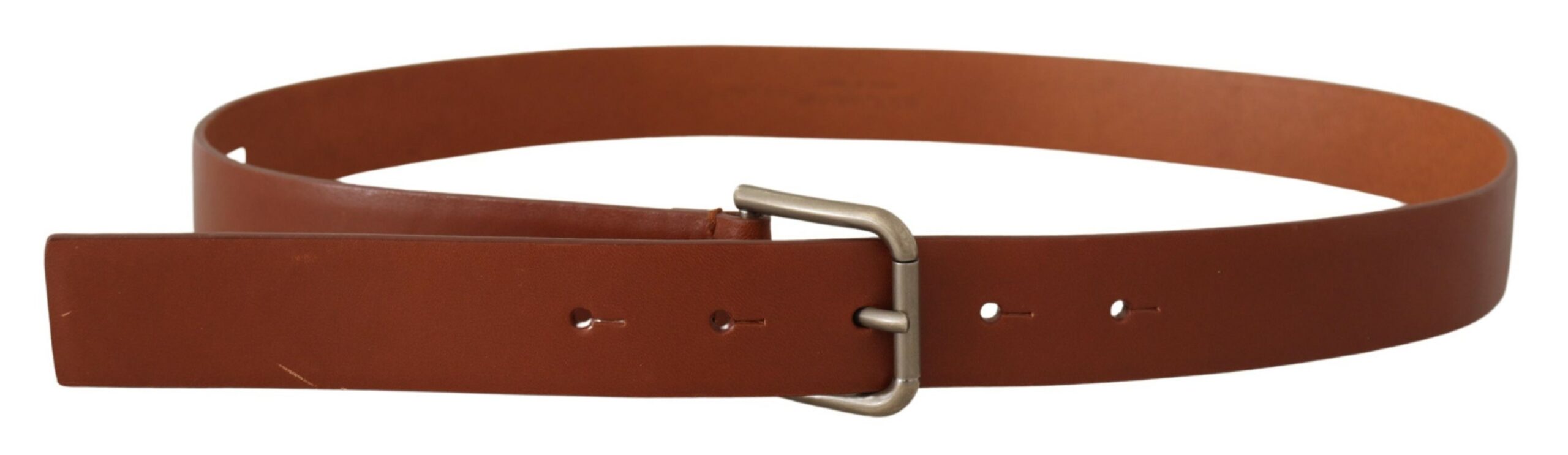 Brown Calf Leather Silver Tone Metal Buckle Belt - ventzia