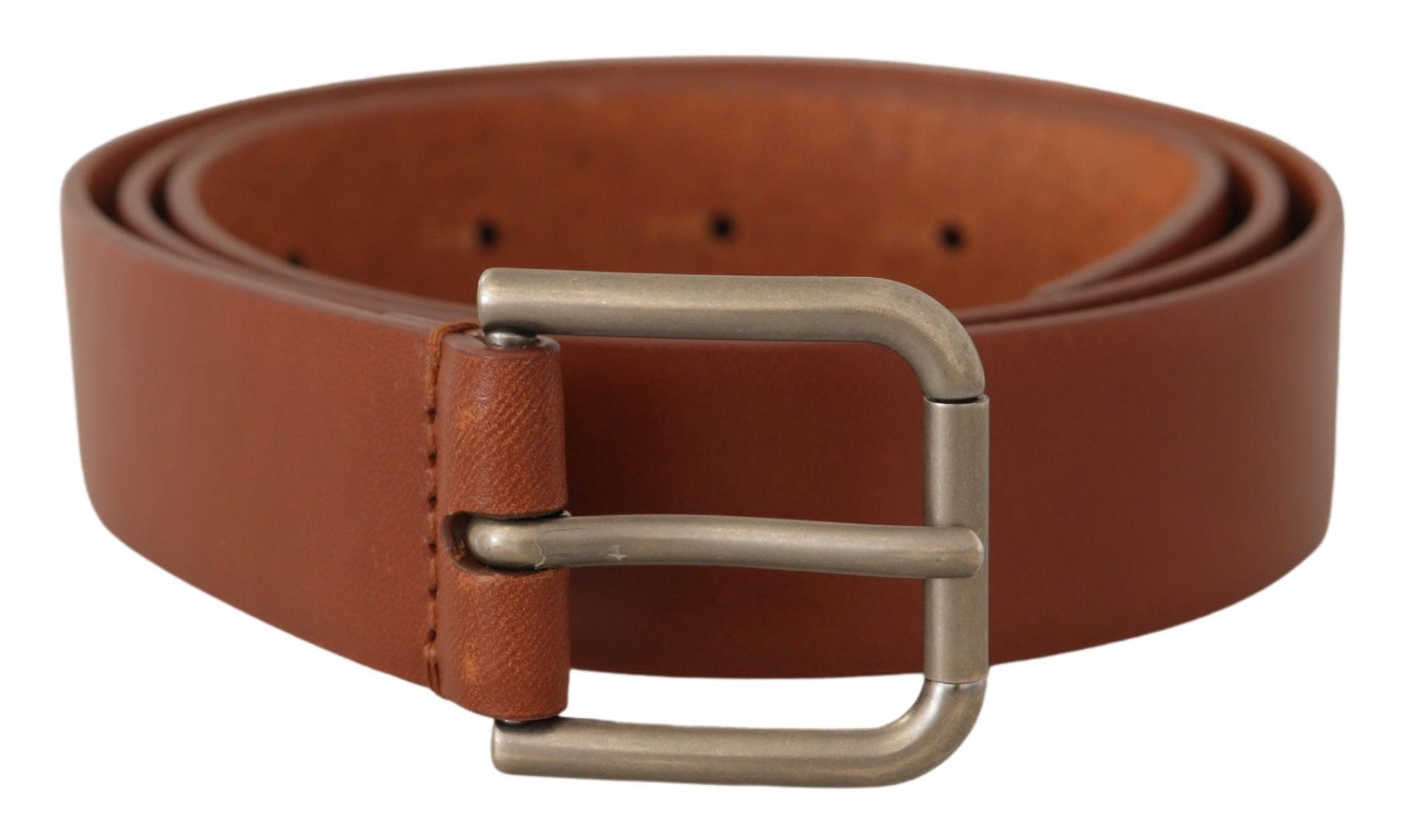 Brown Calf Leather Silver Tone Metal Buckle Belt - ventzia