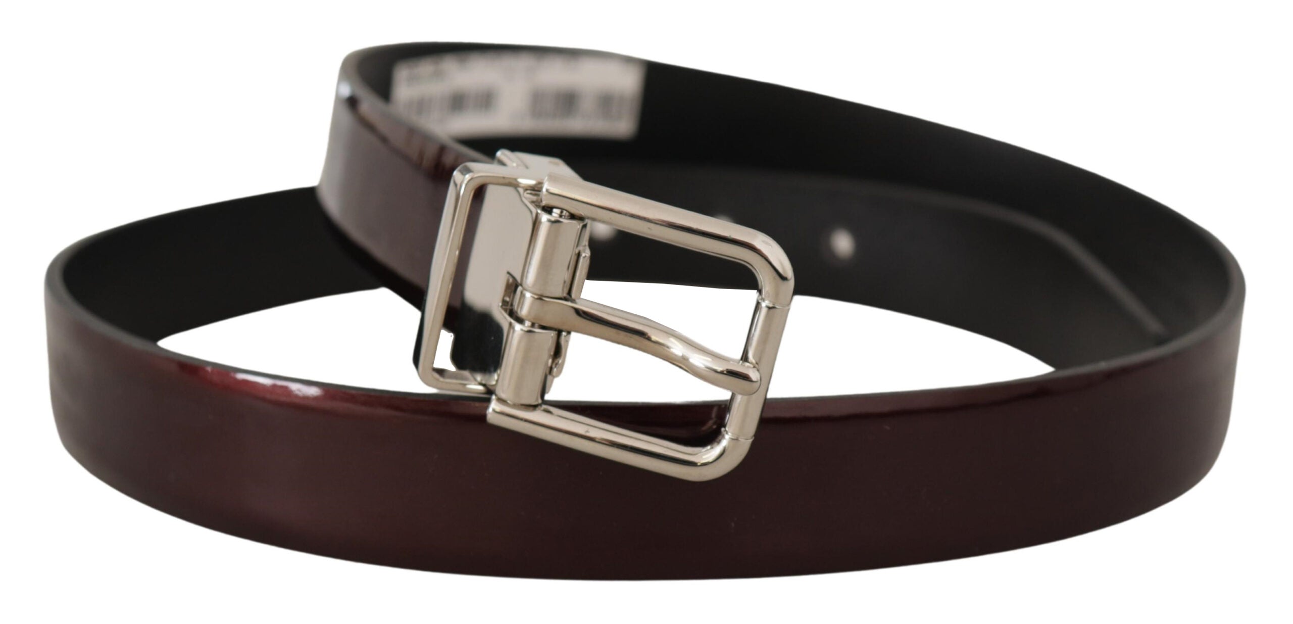 Brown Patent Leather Silver Metal Buckle Belt - ventzia