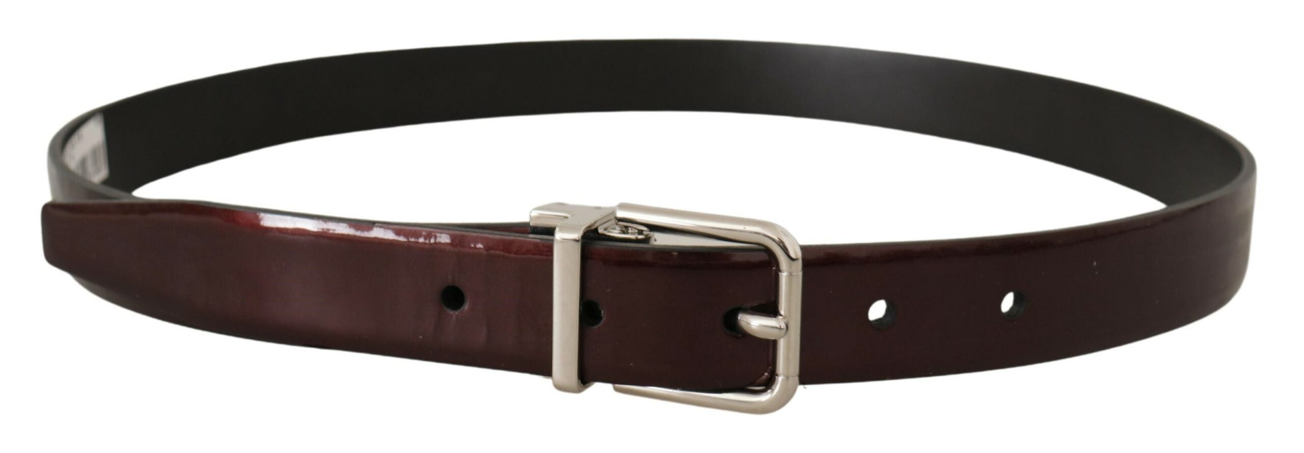 Brown Patent Leather Silver Metal Buckle Belt - ventzia