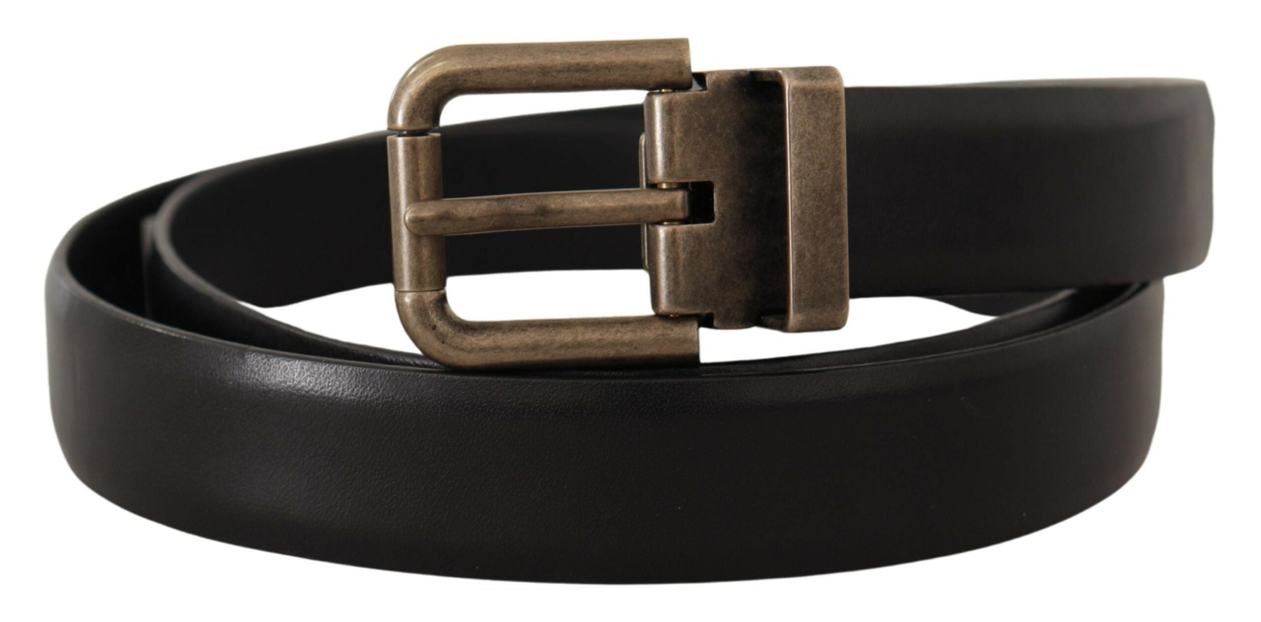 Black Calf Leather Brushed Brass Box Buckle Belt - ventzia