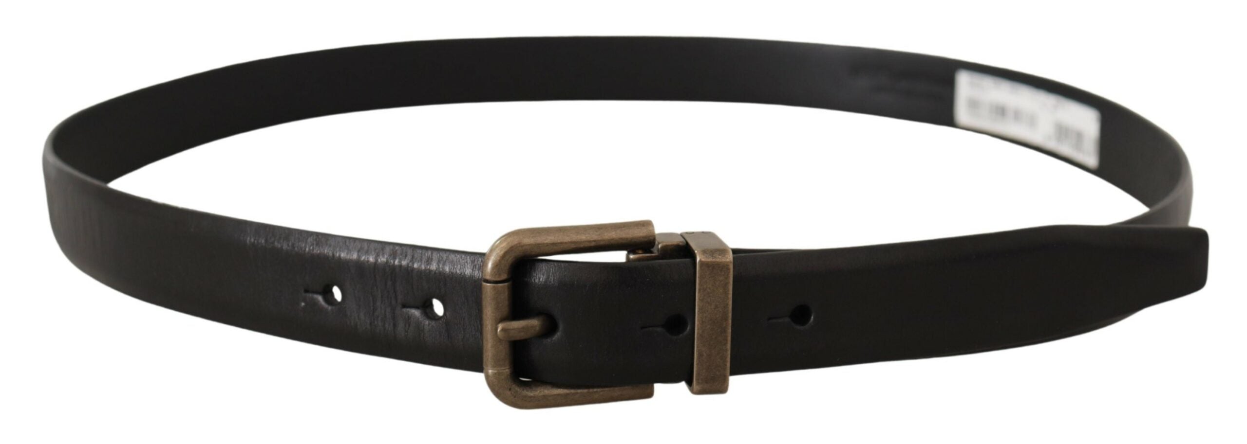 Black Calf Leather Brushed Brass Box Buckle Belt - ventzia