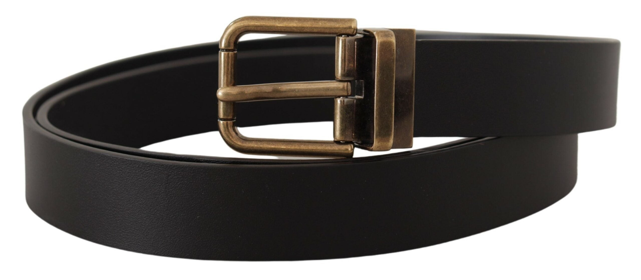 Black Leather Brass Metal Box Buckle Belt - ventzia