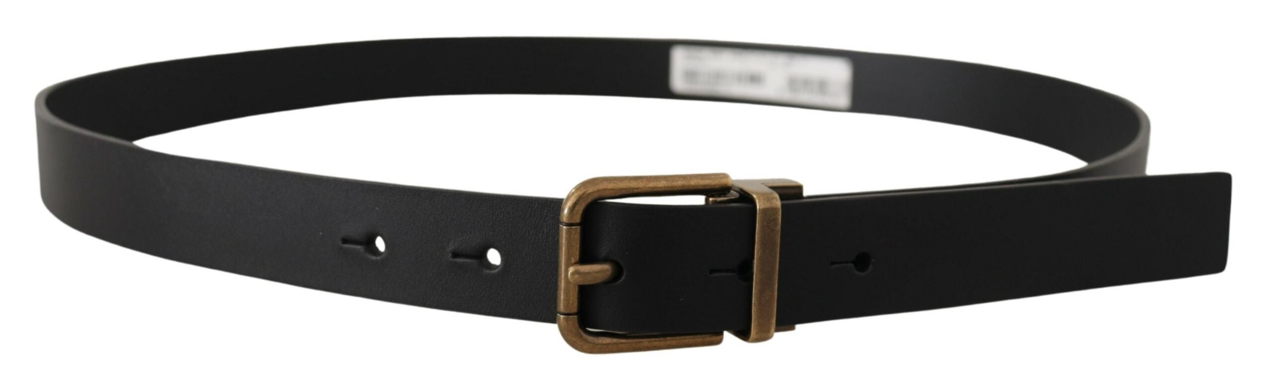 Black Leather Brass Metal Box Buckle Belt - ventzia