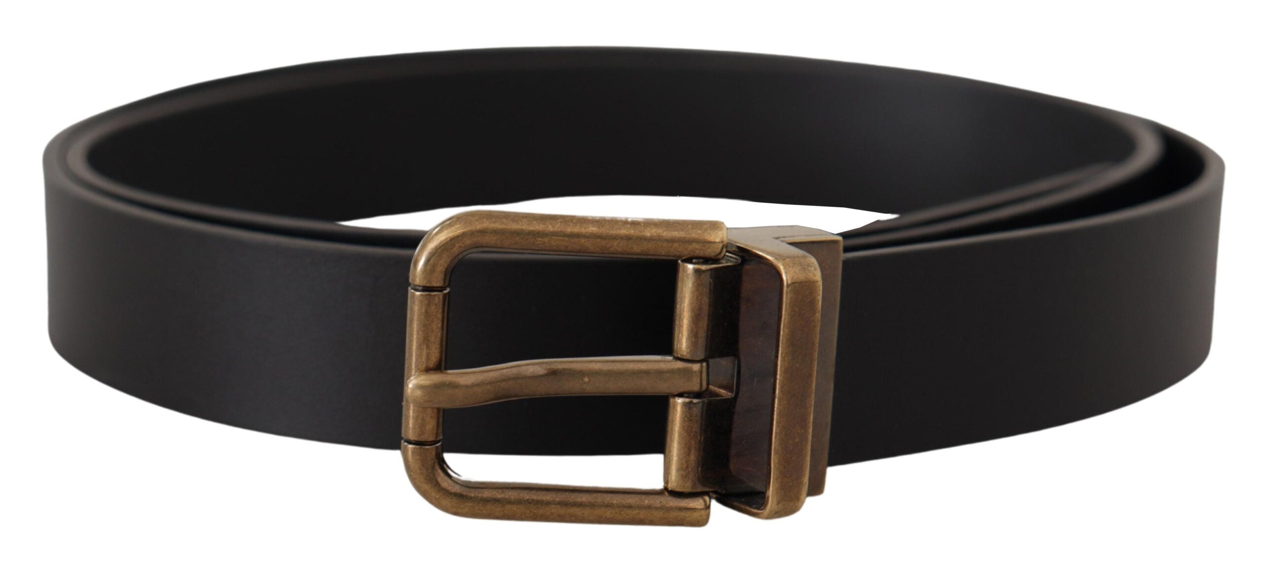 Black Leather Brass Metal Box Buckle Belt - ventzia