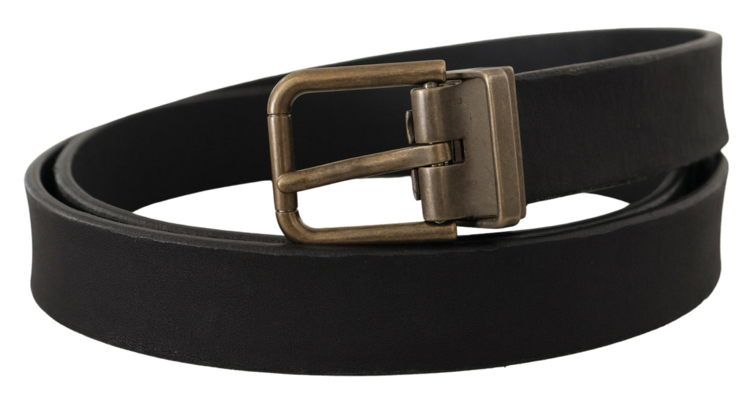 Black Leather Brass Metal Grain Buckle Classic Belt - ventzia