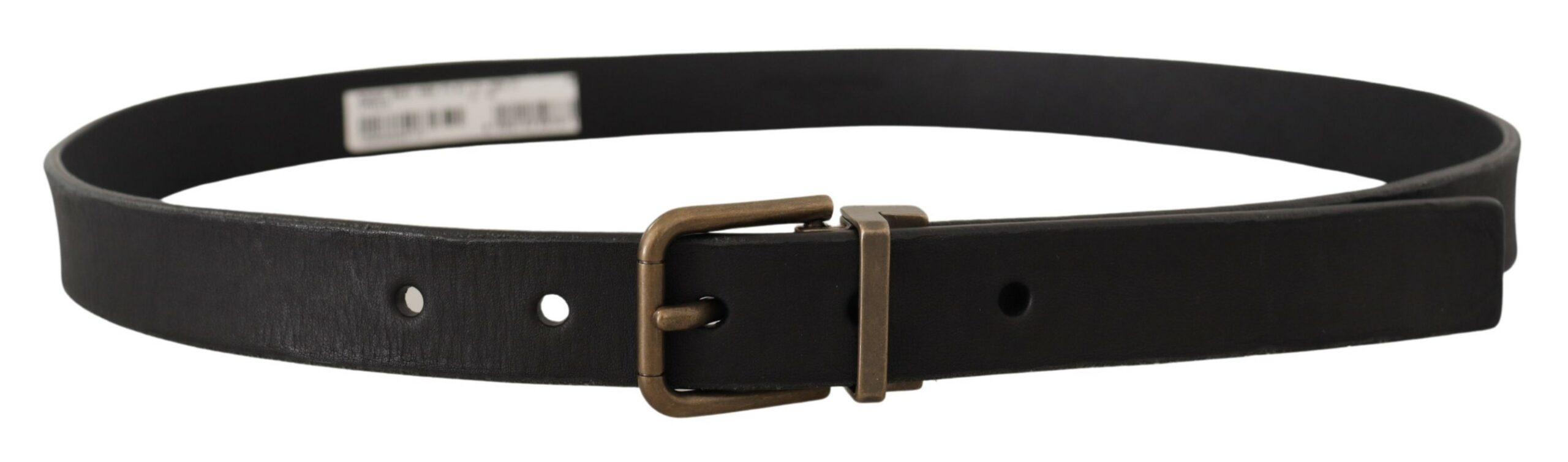 Black Leather Brass Metal Grain Buckle Classic Belt - ventzia