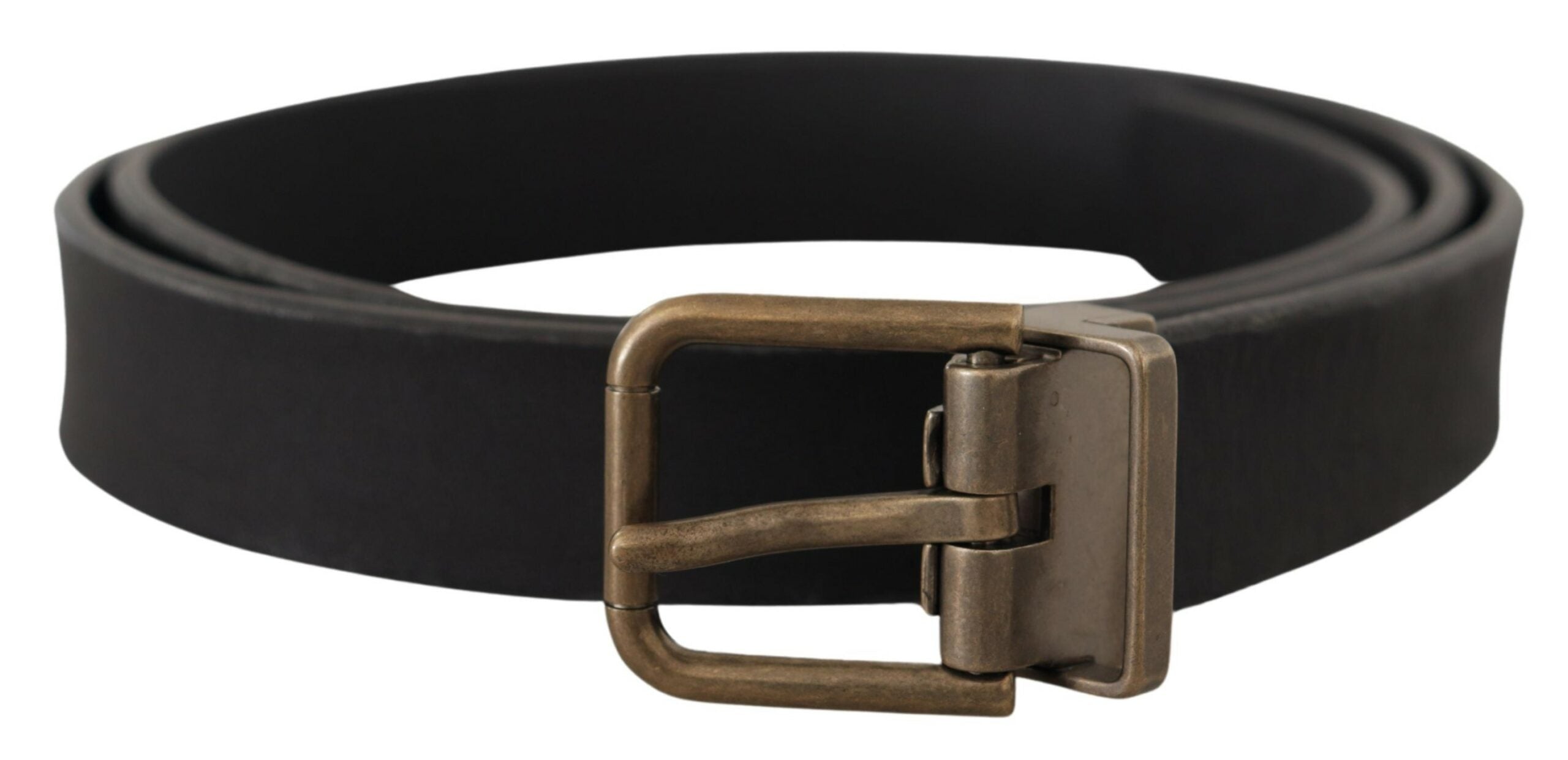 Black Leather Brass Metal Grain Buckle Classic Belt - ventzia