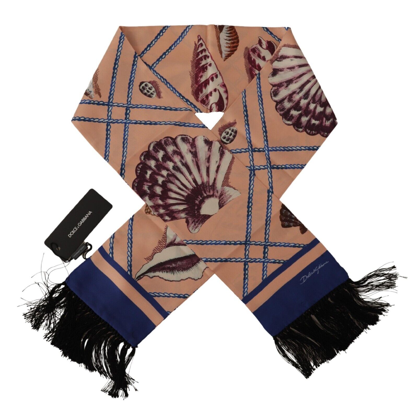 Multicolor Patterned Seashell DG Logo Shawl Fringe Scarf - ventzia