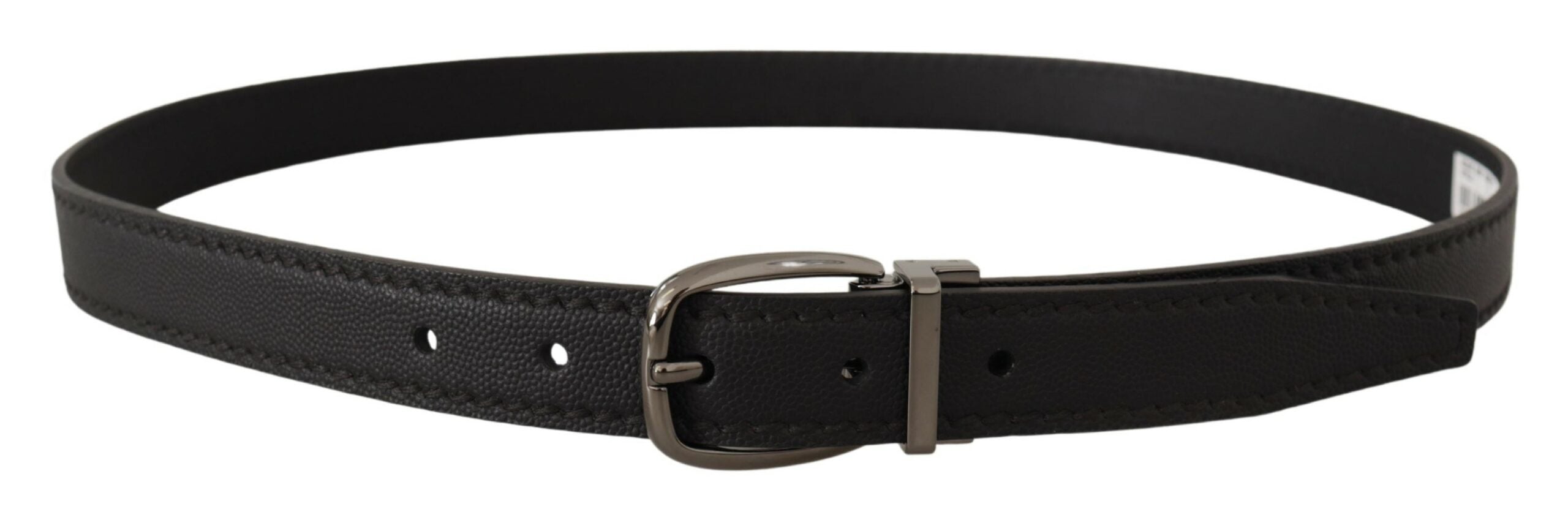 Black Leather Metal Logo Buckle Belt - ventzia
