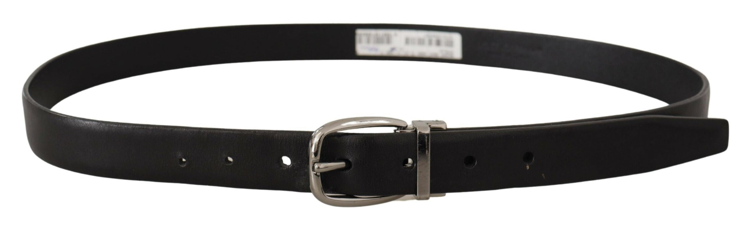 Black Leather Chrome Logo Metal Buckle Belt - ventzia