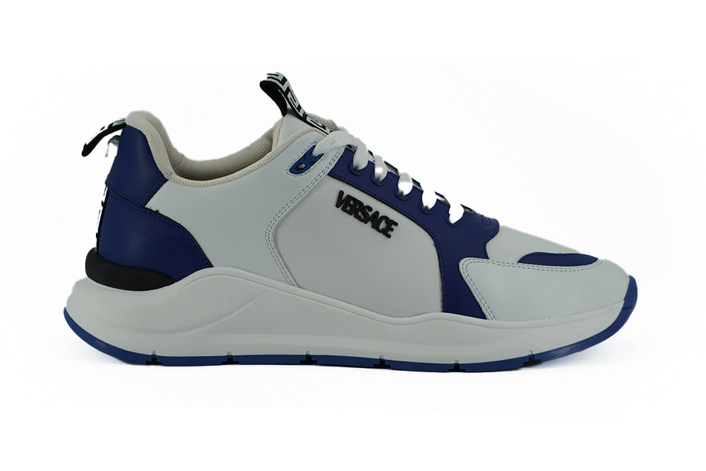 Elegant Blue and White Leather Sneakers - ventzia