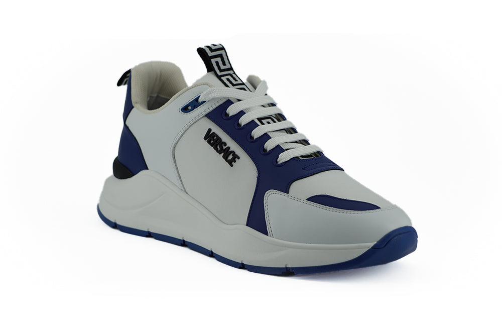Elegant Blue and White Leather Sneakers - ventzia