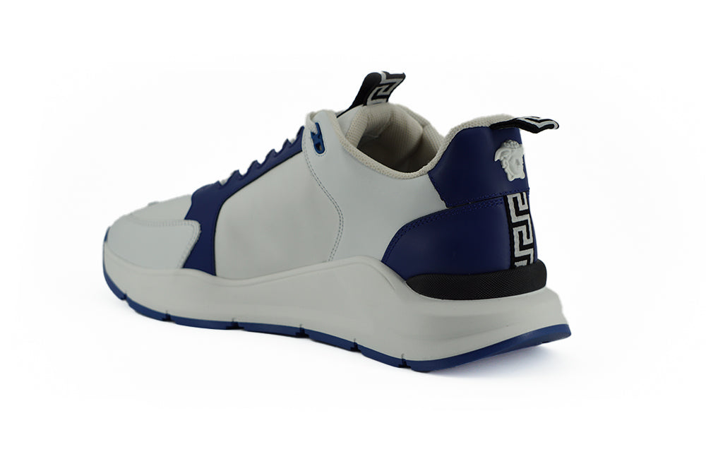 Elegant Blue and White Leather Sneakers - ventzia