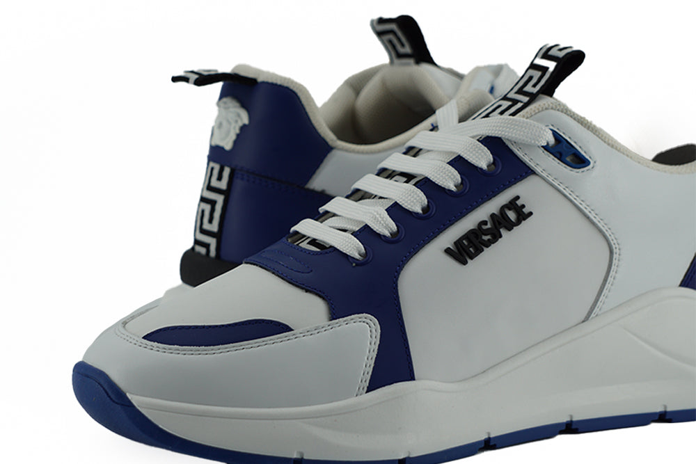 Elegant Blue and White Leather Sneakers - ventzia