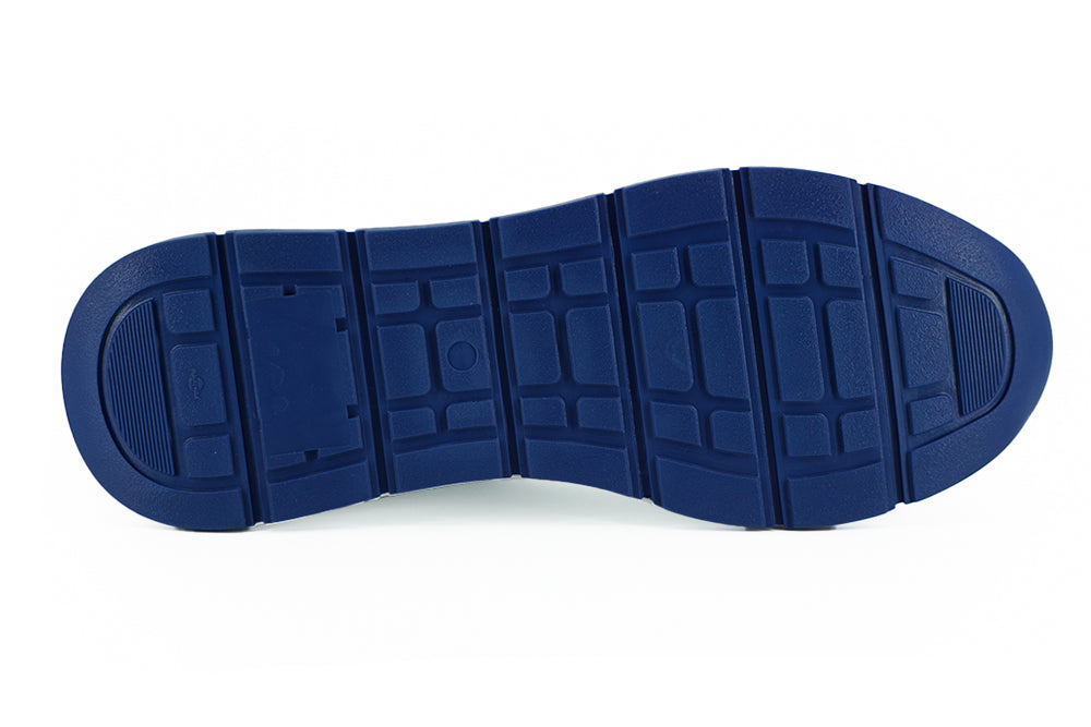 Elegant Blue and White Leather Sneakers - ventzia