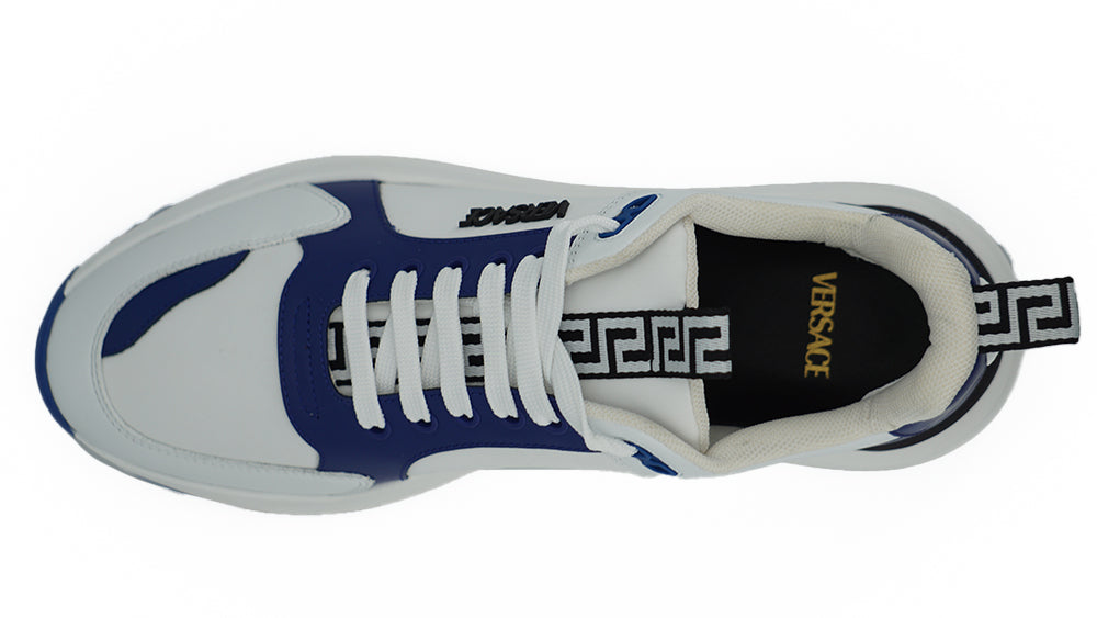 Elegant Blue and White Leather Sneakers - ventzia