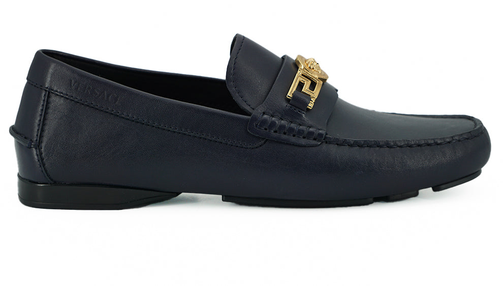 Elegant Navy Blue Calf Leather Loafers - ventzia