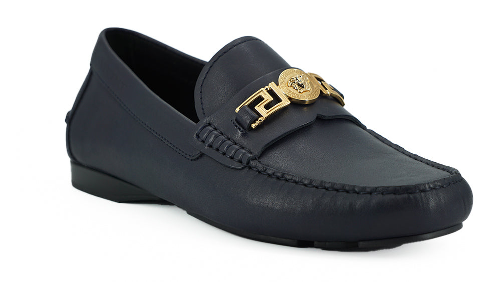 Elegant Navy Blue Calf Leather Loafers - ventzia