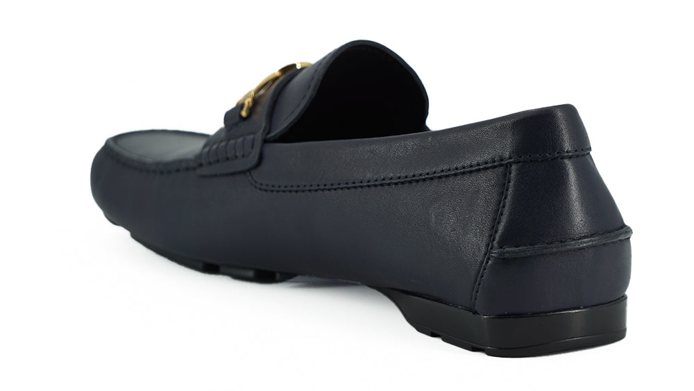 Elegant Navy Blue Calf Leather Loafers - ventzia