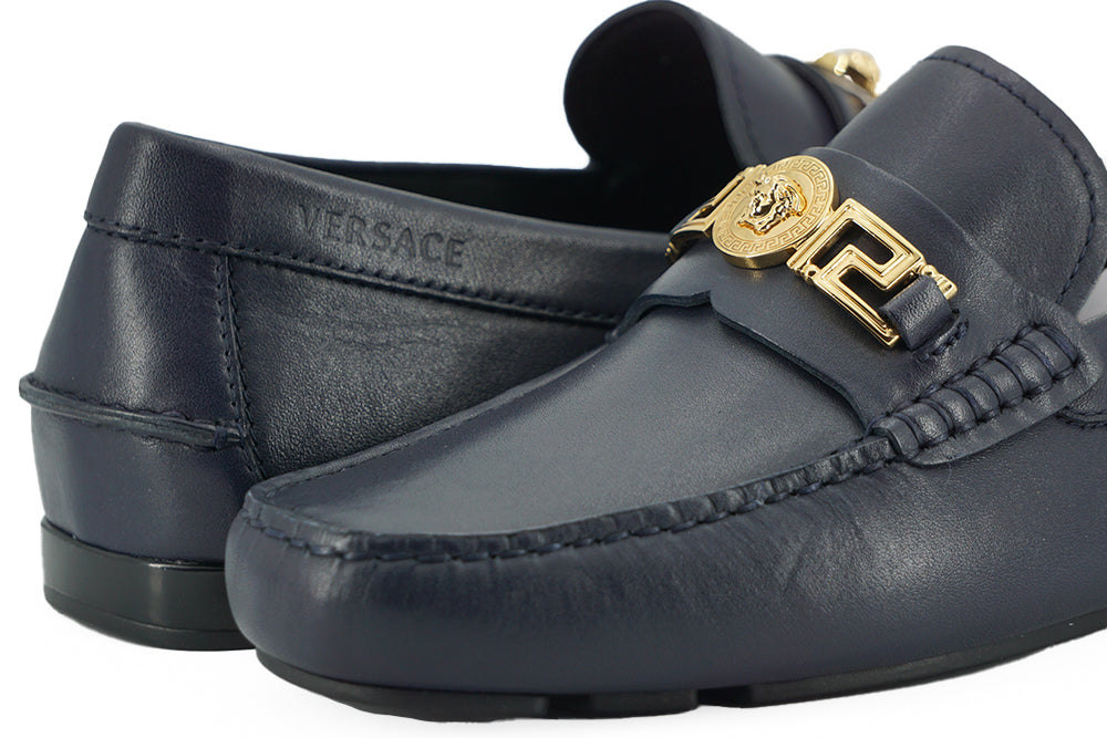 Elegant Navy Blue Calf Leather Loafers - ventzia