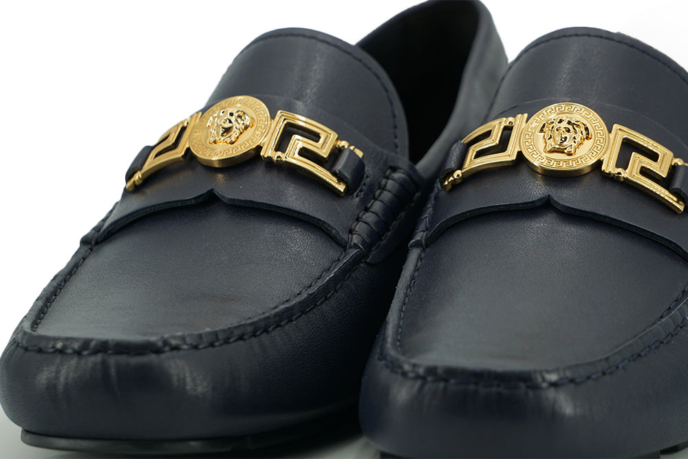 Elegant Navy Blue Calf Leather Loafers - ventzia