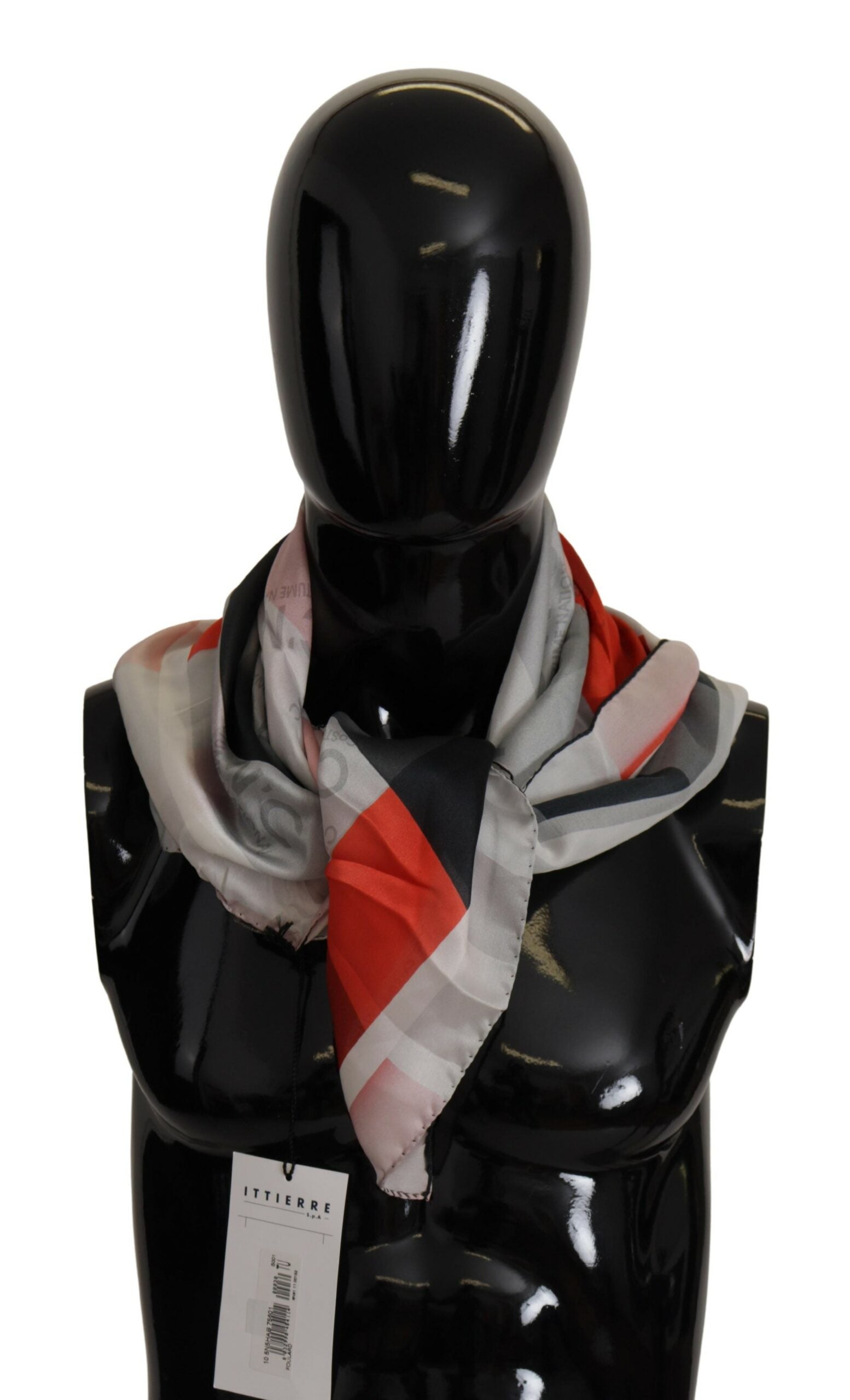 Gray Red Silk Shawl Foulard Wrap Scarf - ventzia