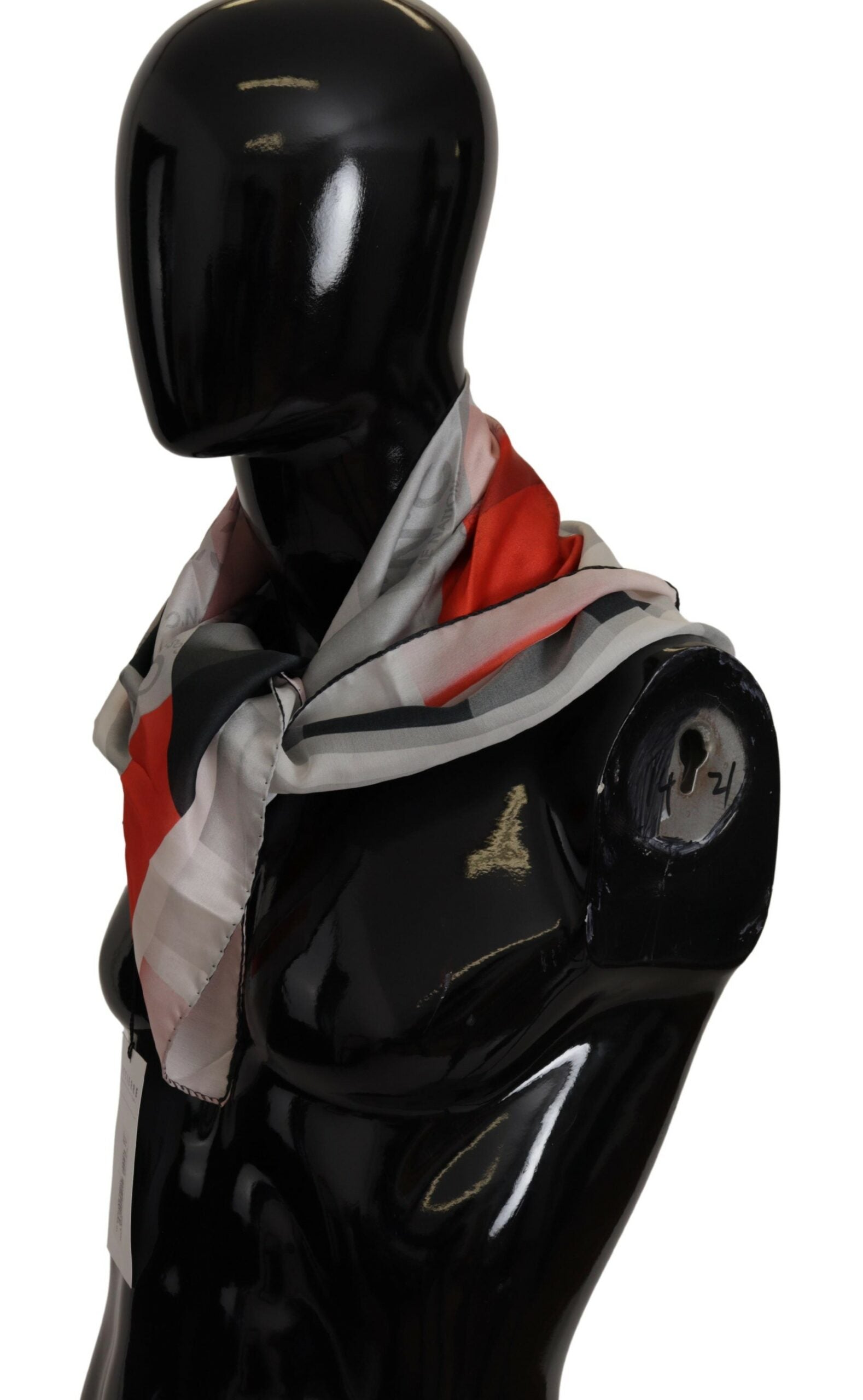 Gray Red Silk Shawl Foulard Wrap Scarf - ventzia
