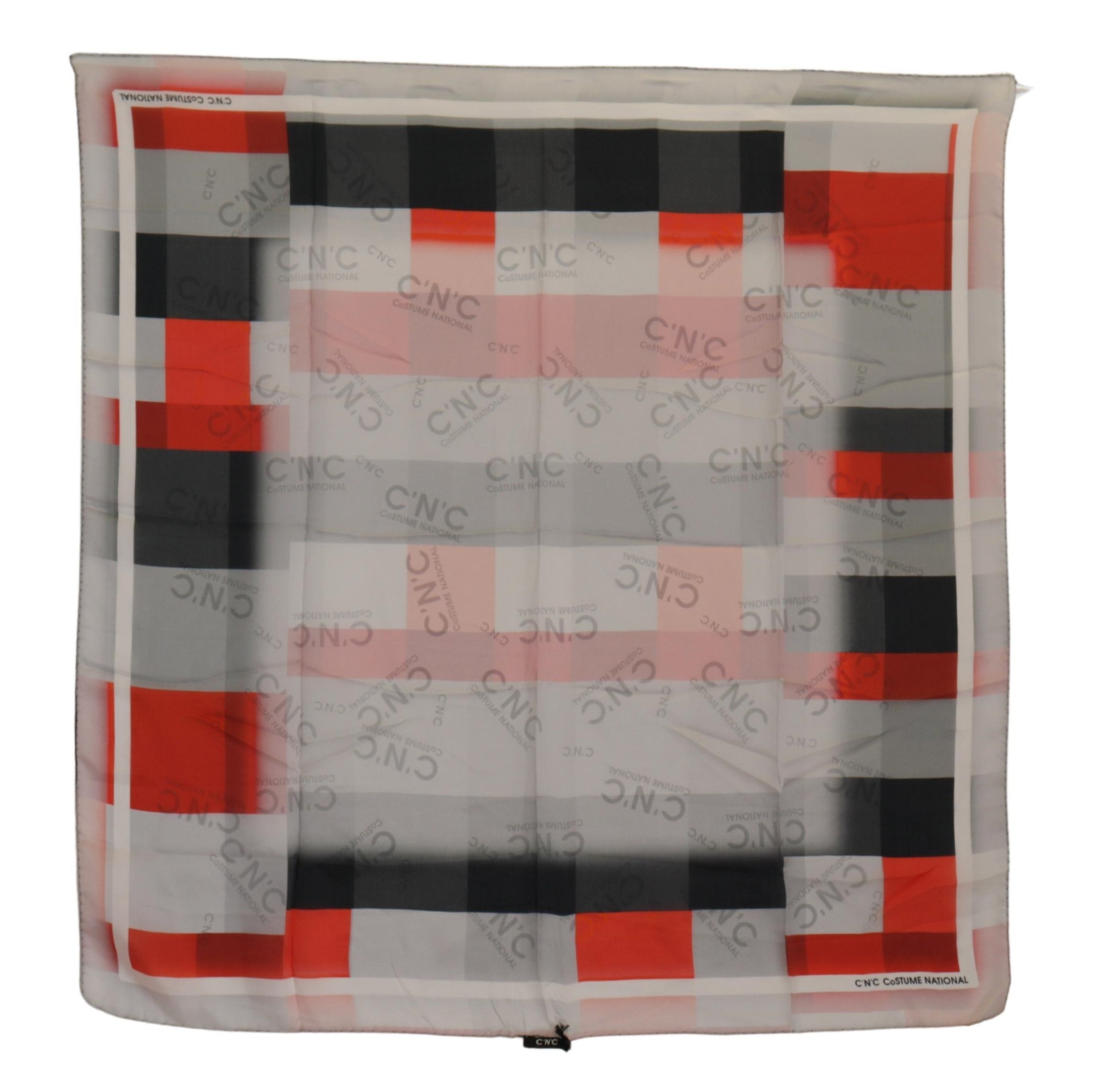 Gray Red Silk Shawl Foulard Wrap Scarf - ventzia