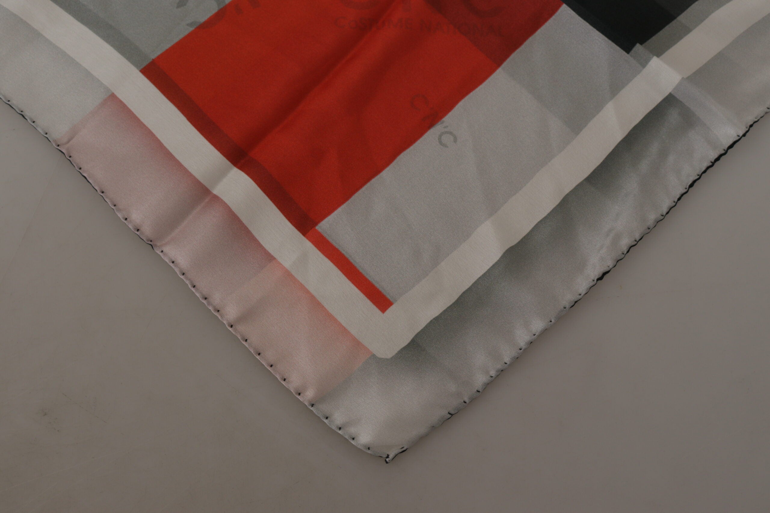 Gray Red Silk Shawl Foulard Wrap Scarf - ventzia