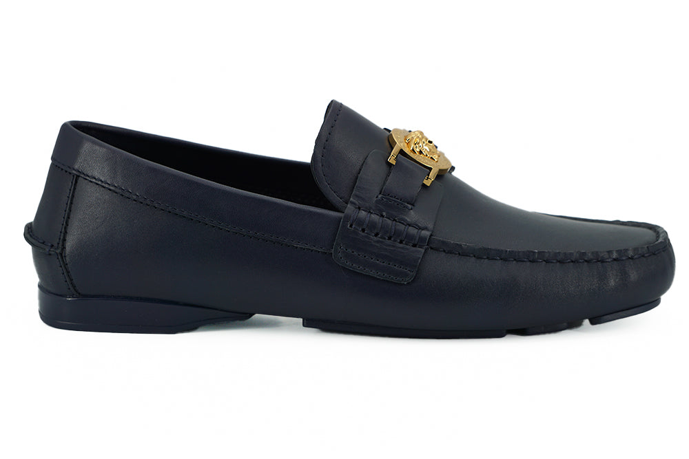 Elegant Navy Blue Calf Leather Loafers - ventzia