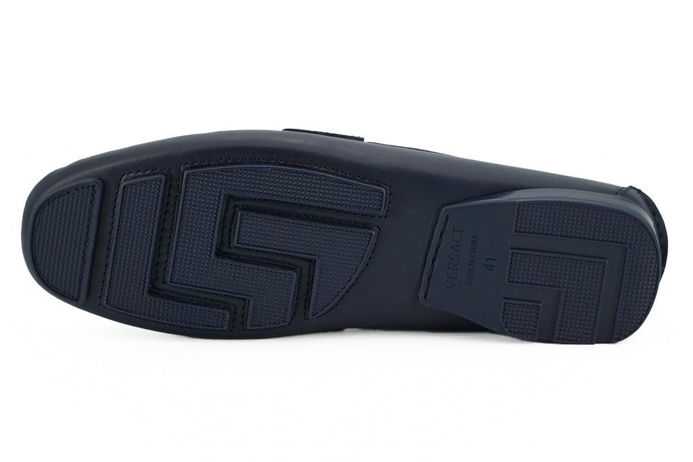 Elegant Navy Blue Calf Leather Loafers - ventzia