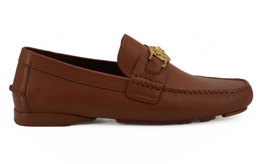 Elegant Medusa-Embossed Leather Loafers - ventzia