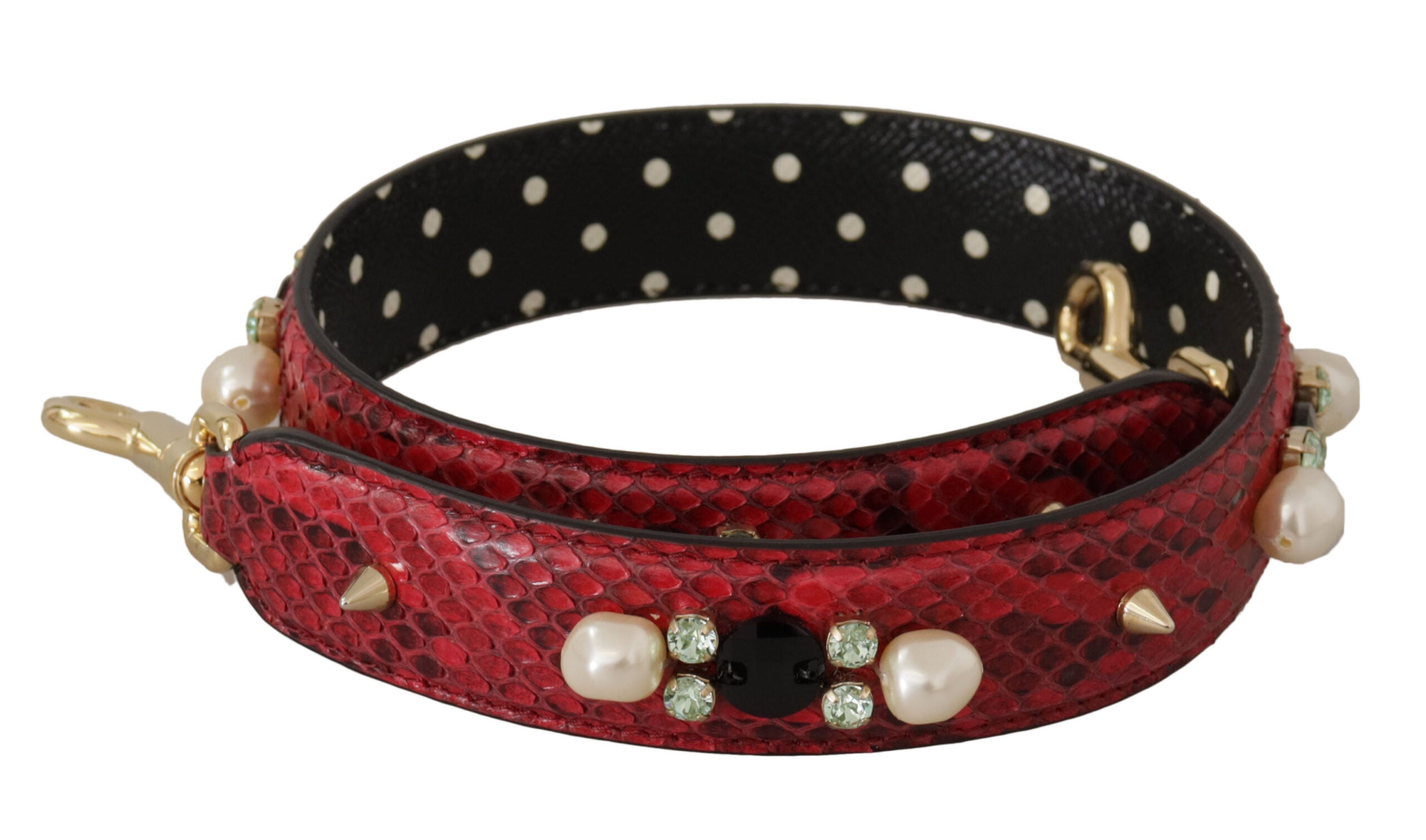 Red Exotic Leather Crystals Bag Shoulder Strap - ventzia