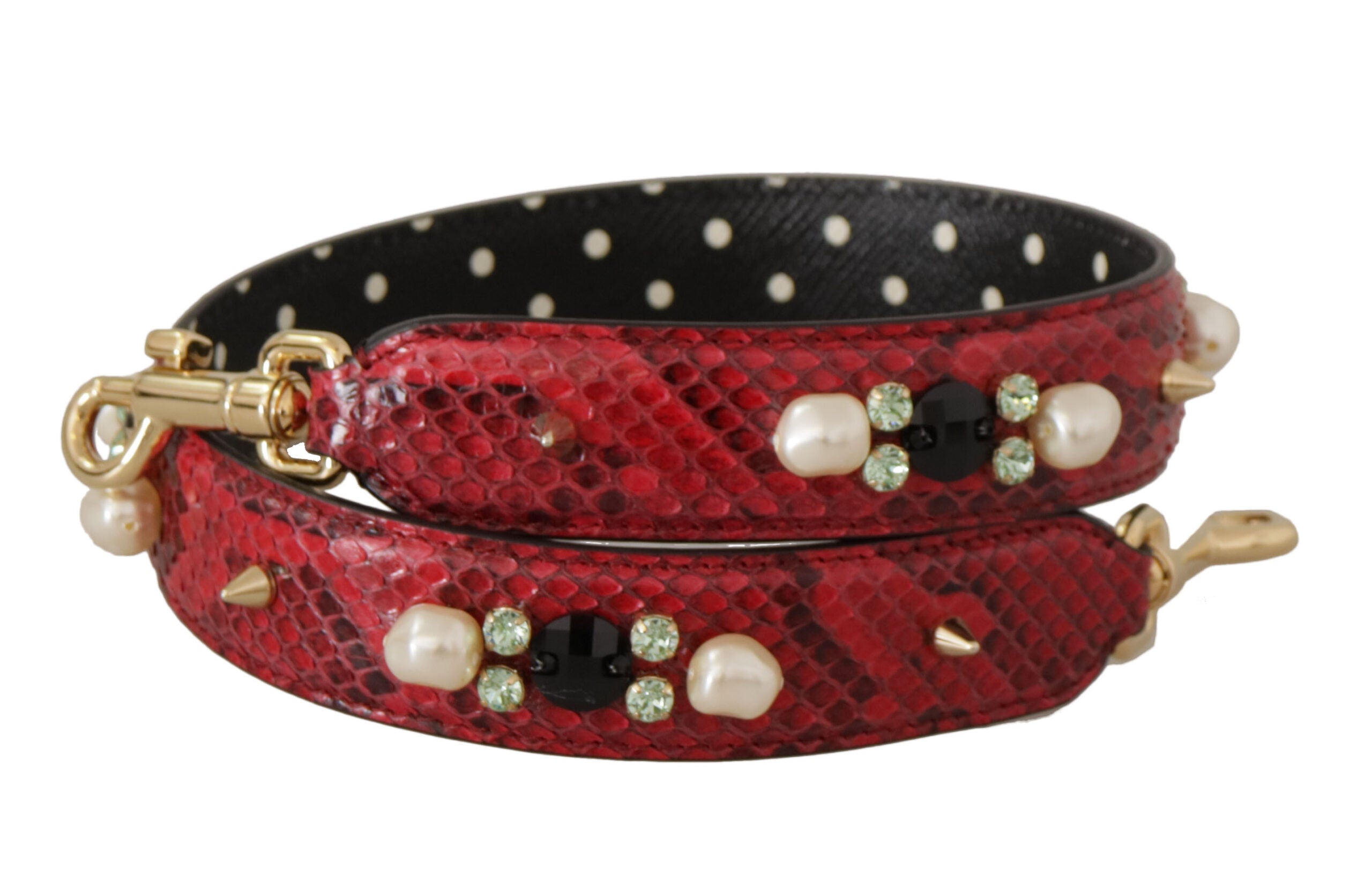 Red Exotic Leather Crystals Bag Shoulder Strap - ventzia