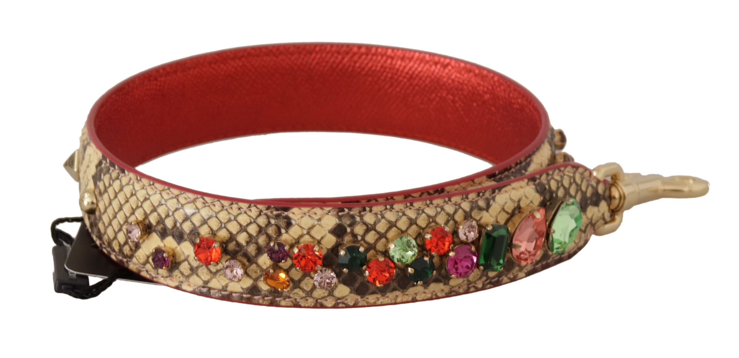Beige Exotic Leather Crystals Shoulder Strap - ventzia