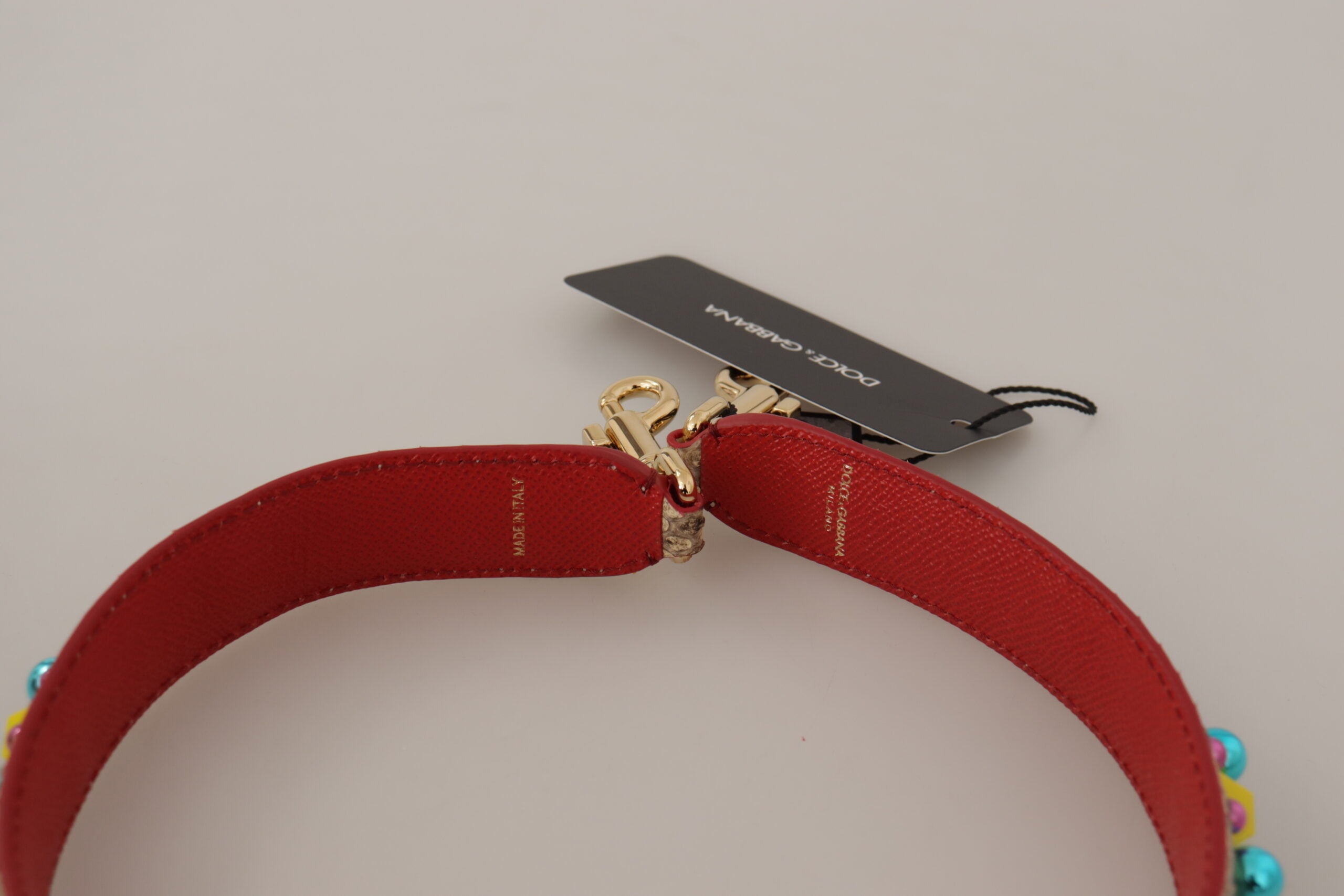 Beige Python Leather Crystals Shoulder Strap - ventzia
