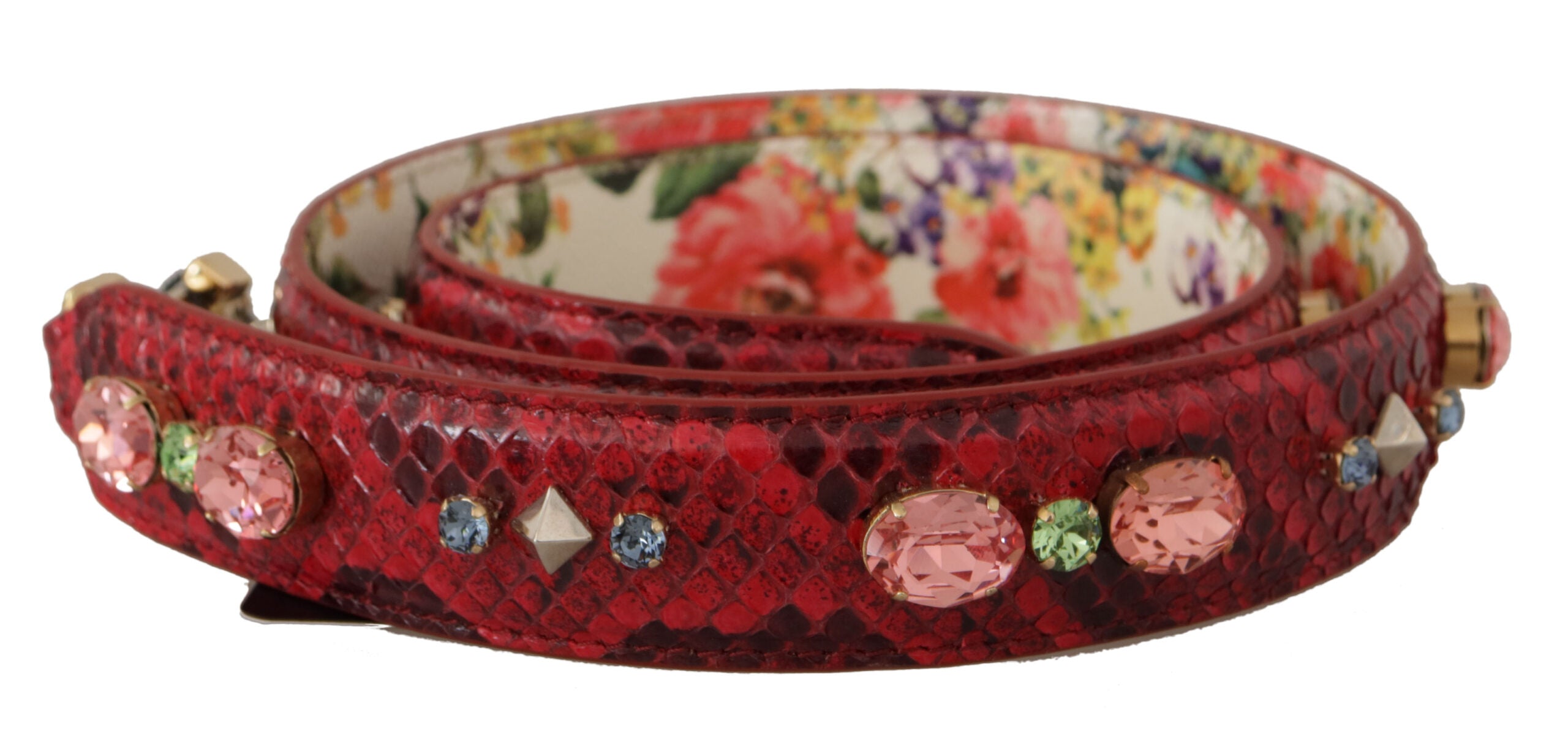 Red Exotic Leather Crystals Reversible Shoulder Strap - ventzia
