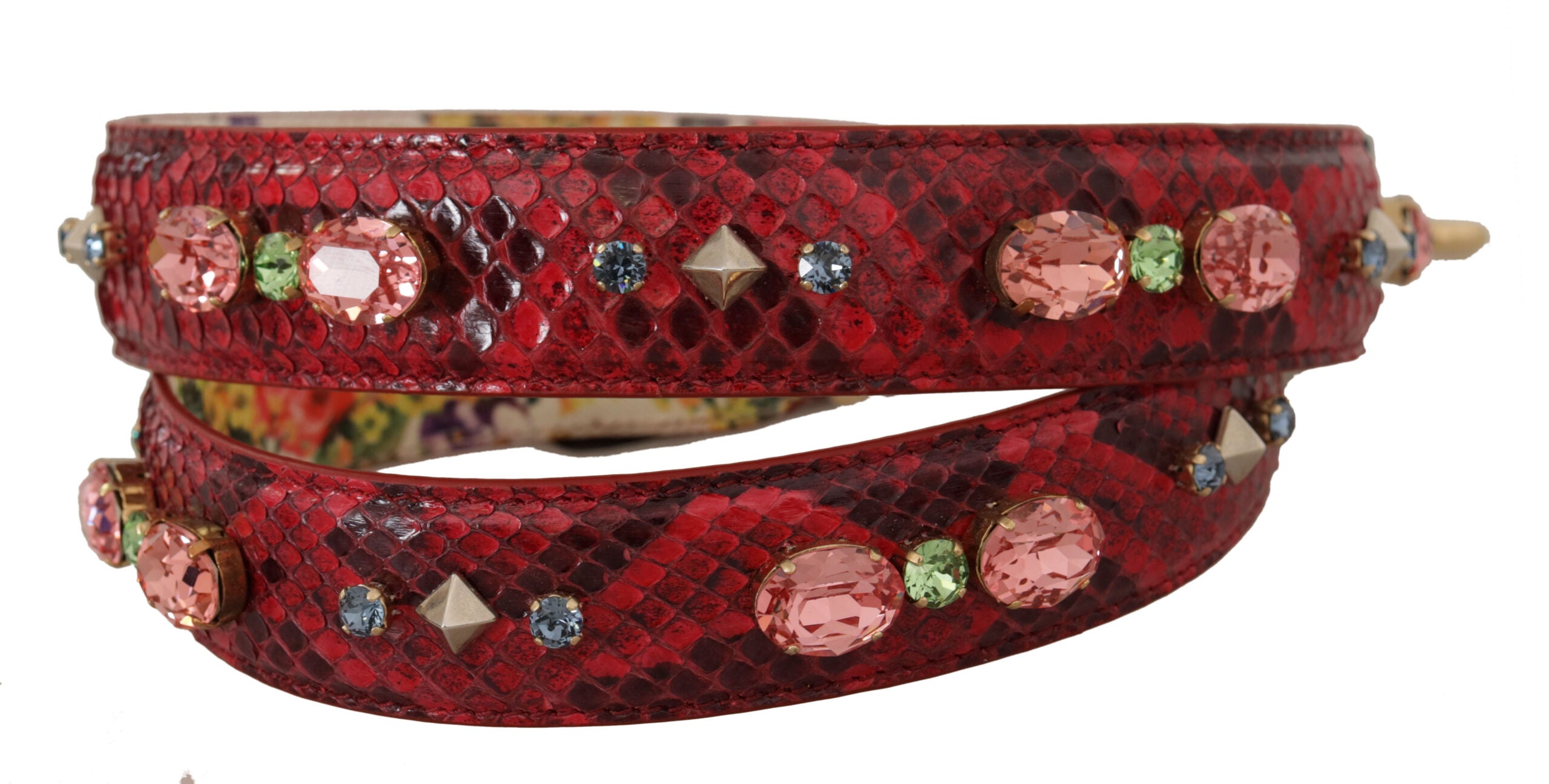 Red Exotic Leather Crystals Reversible Shoulder Strap - ventzia