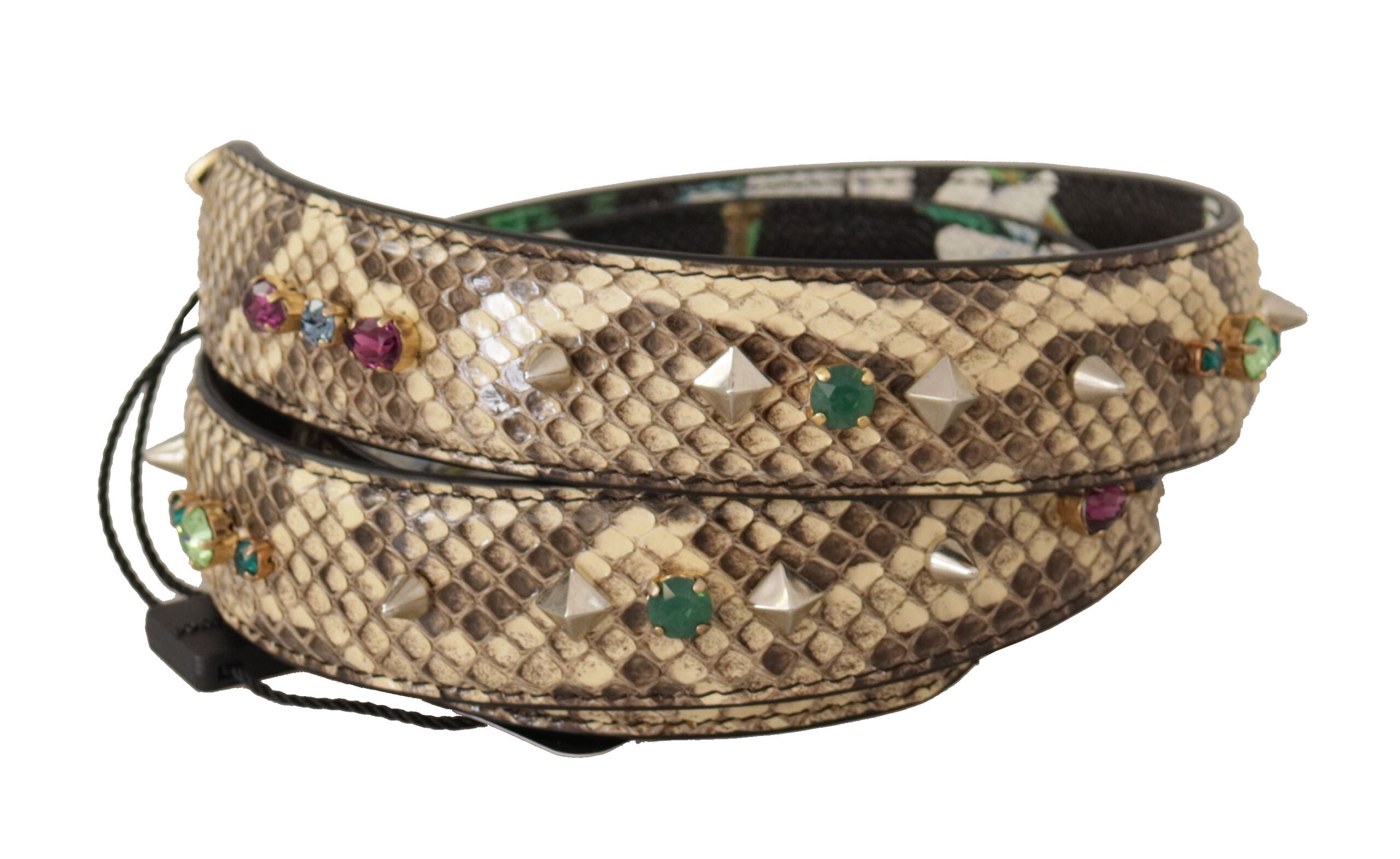Beige Exotic Leather Crystals Reversible Shoulder Strap - ventzia