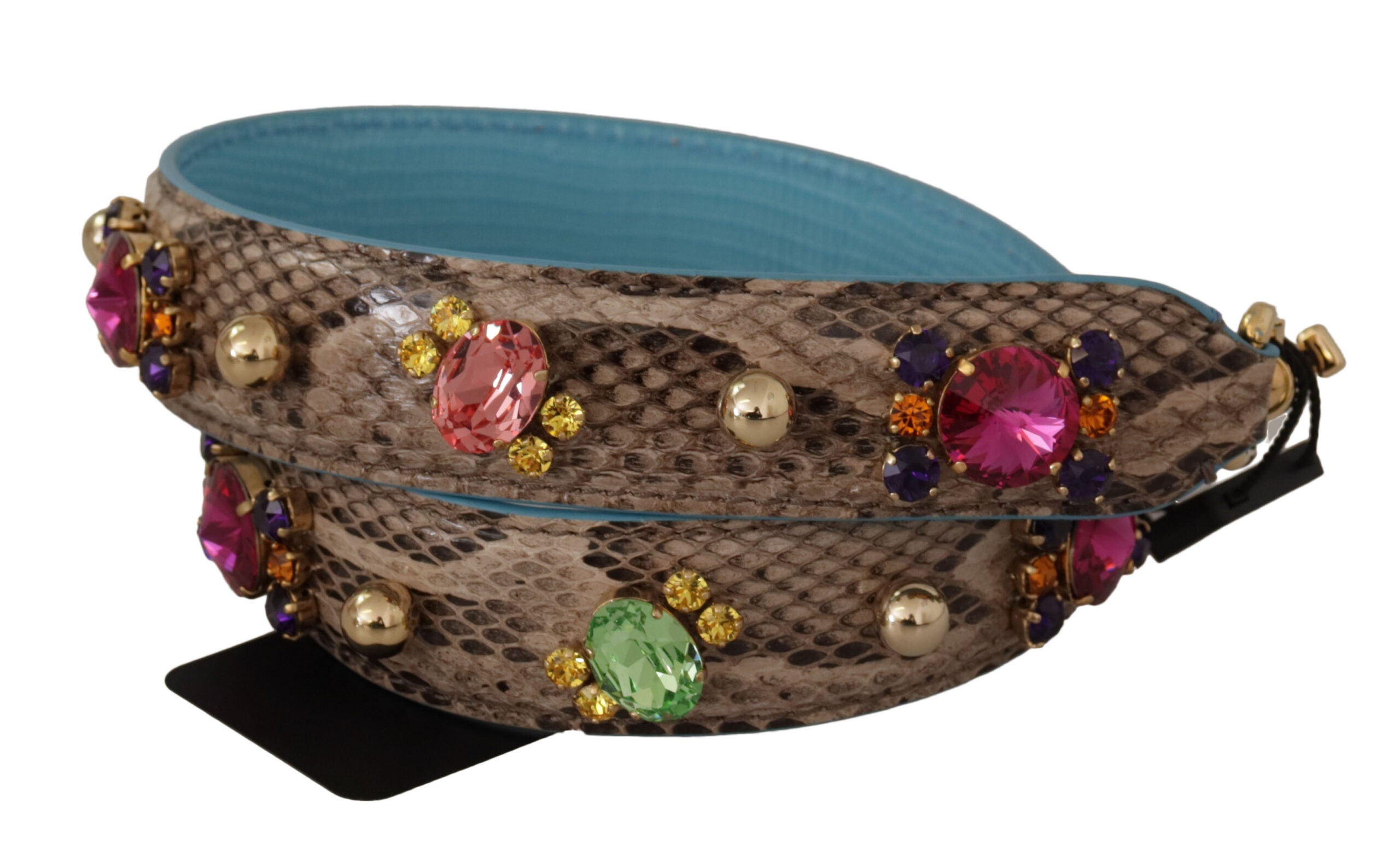 Brown Exotic Leather Crystals Shoulder Strap - ventzia