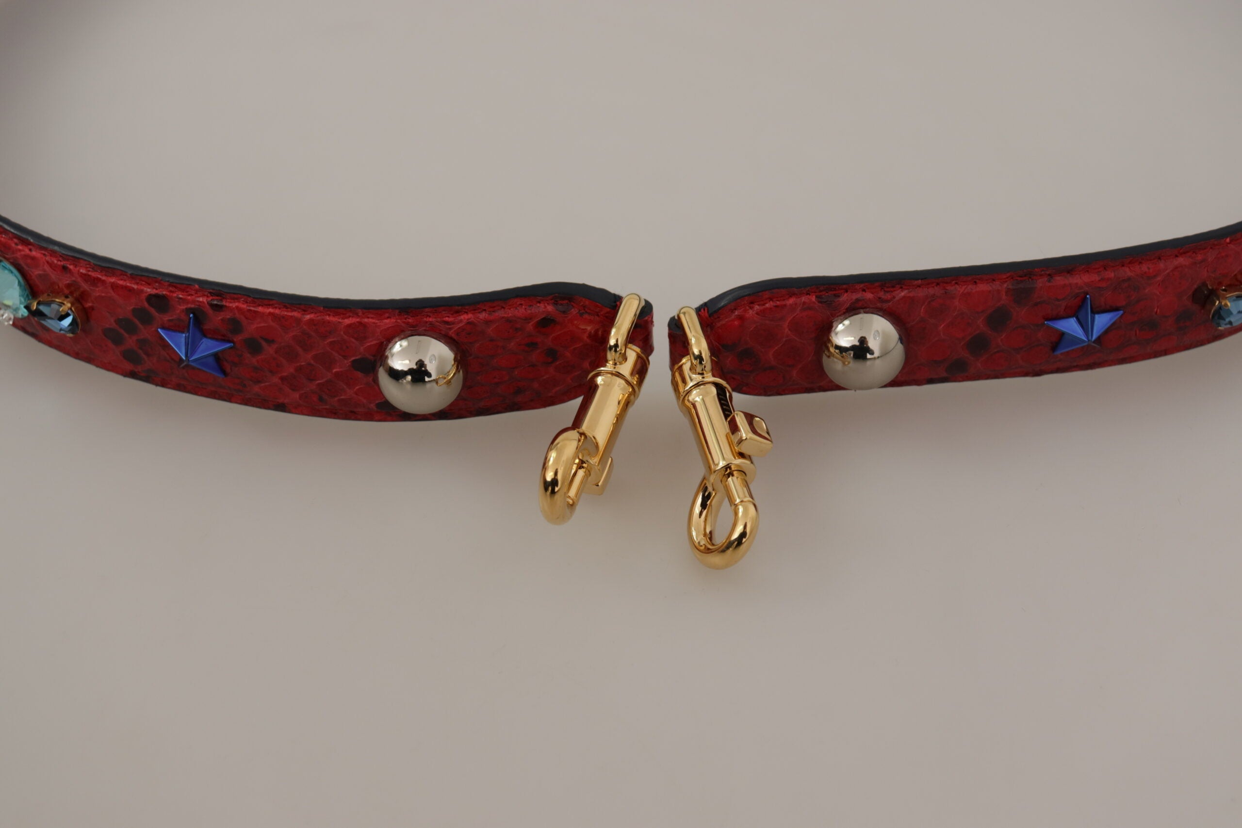 Red Exotic Leather Crystals Shoulder Strap - ventzia
