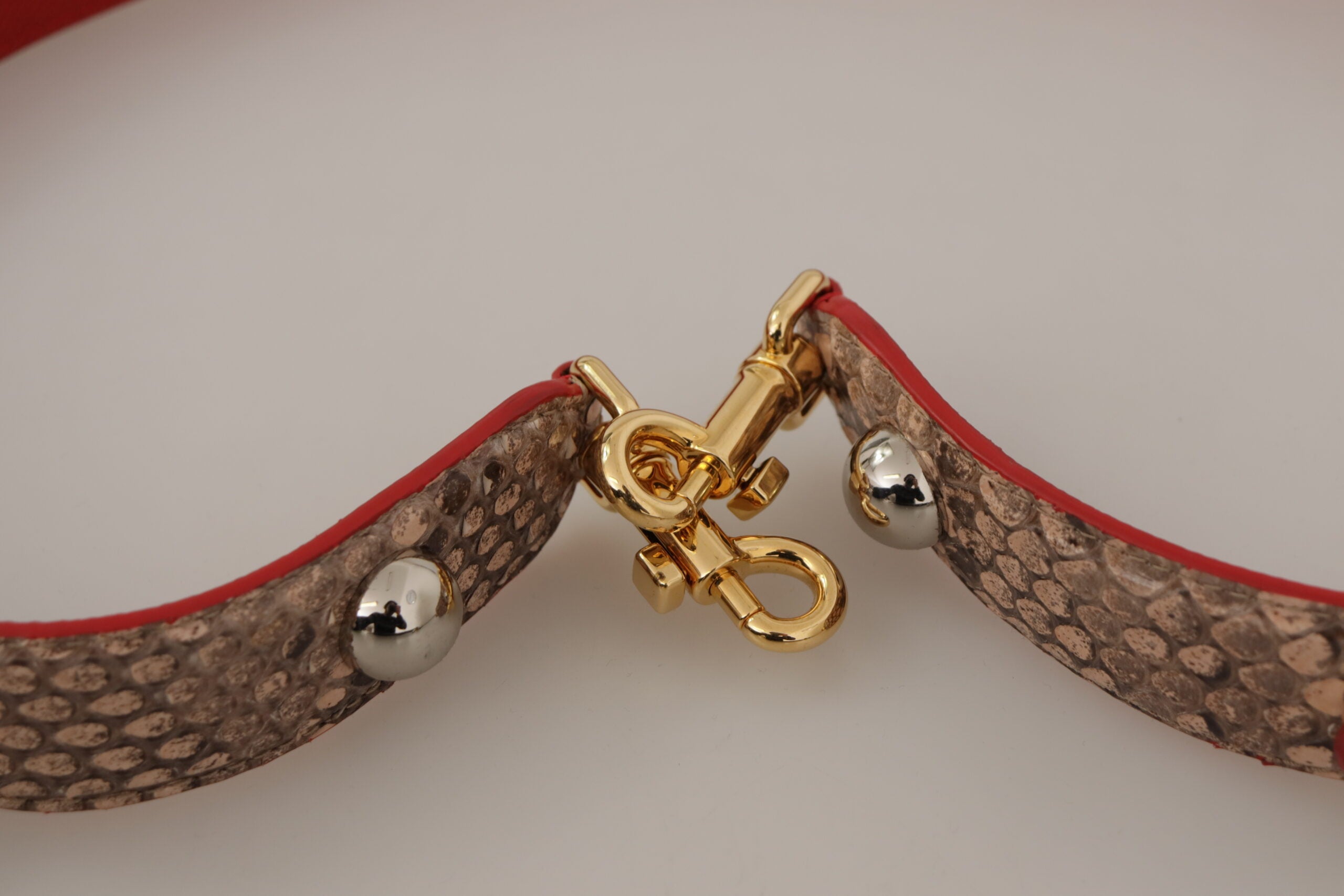 Brown Python Leather Crystals Shoulder Strap - ventzia