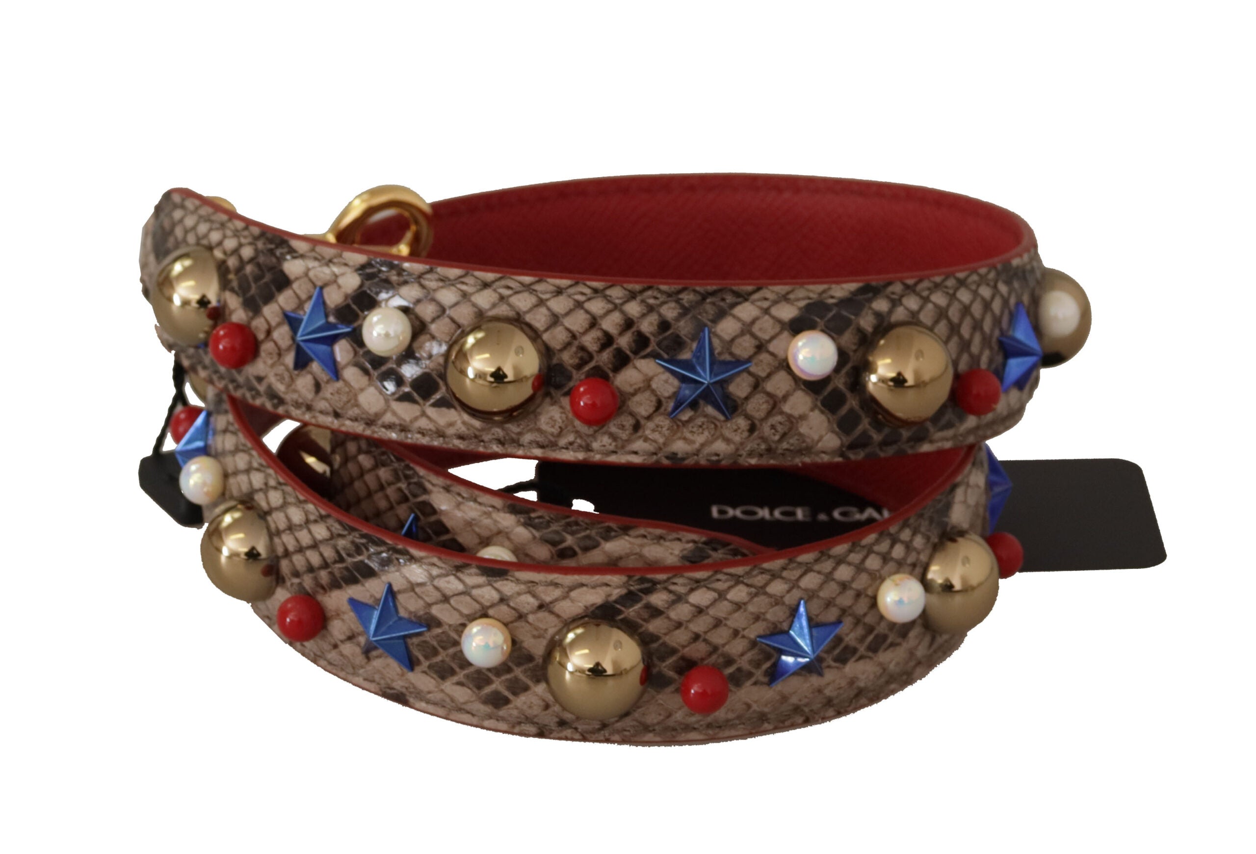 Brown Python Leather Studded Shoulder Strap - ventzia