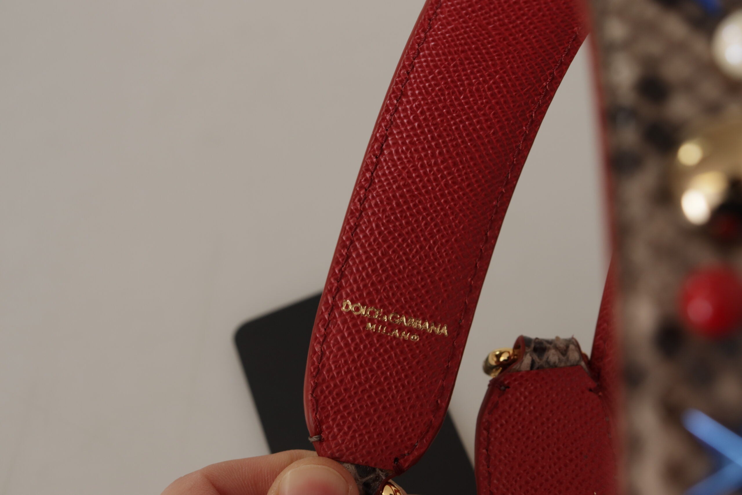 Brown Python Leather Studded Shoulder Strap - ventzia