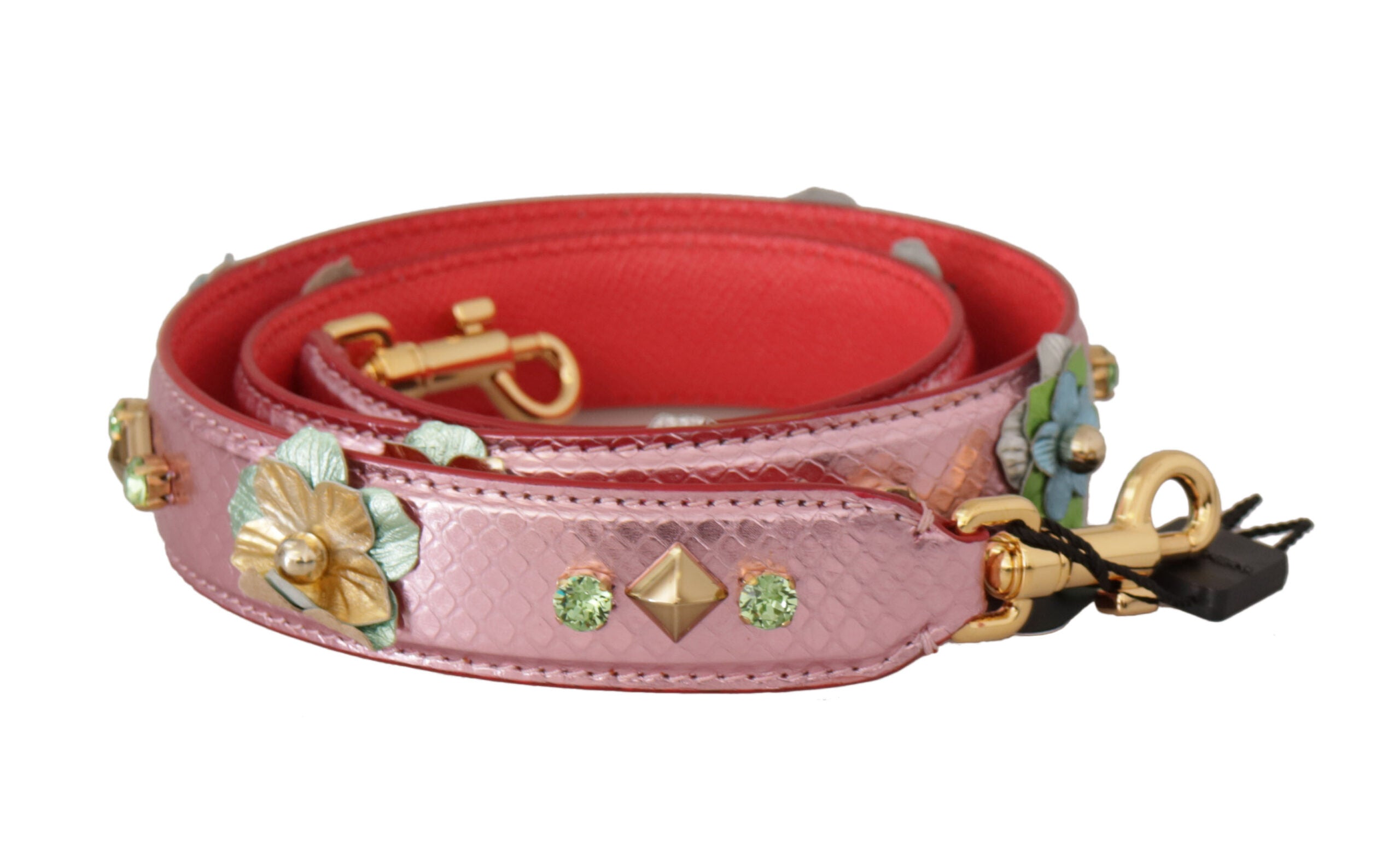 Metallic Pink Leather Studded Shoulder Strap - ventzia