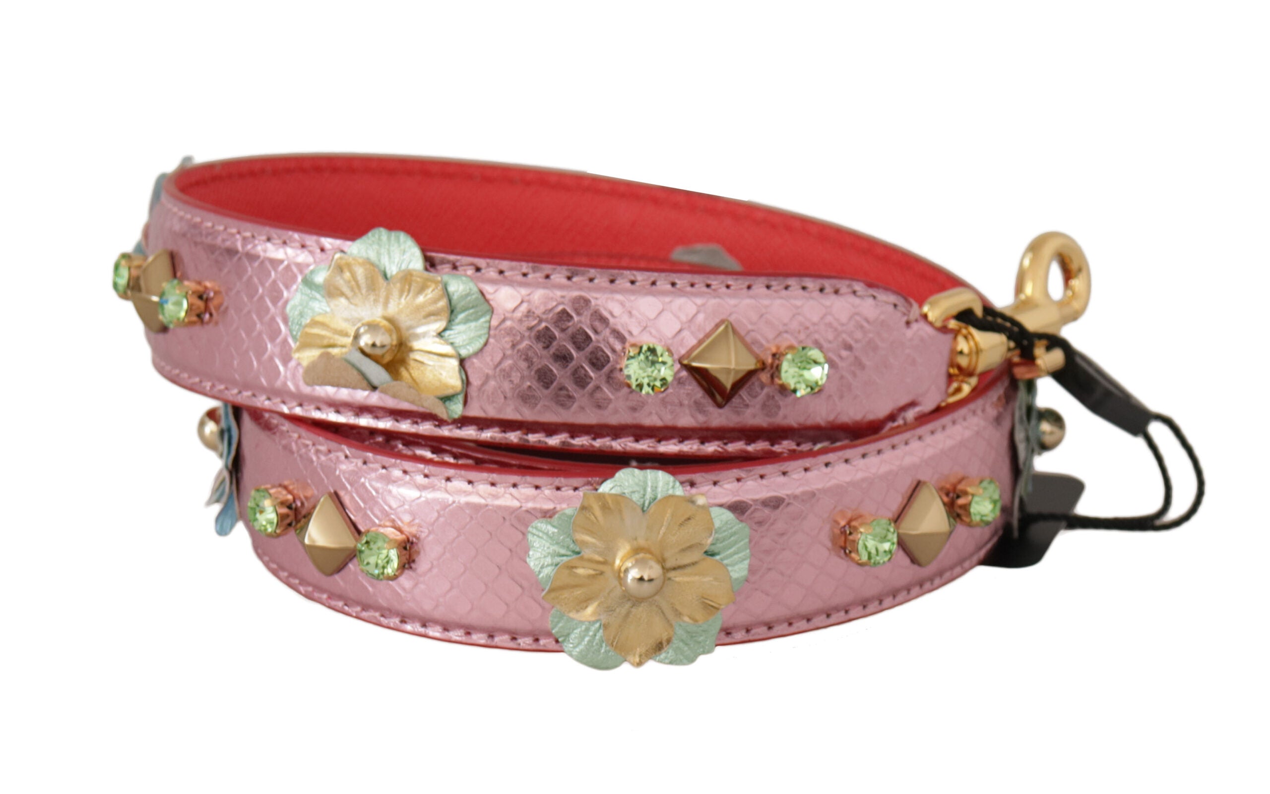 Metallic Pink Leather Studded Shoulder Strap - ventzia