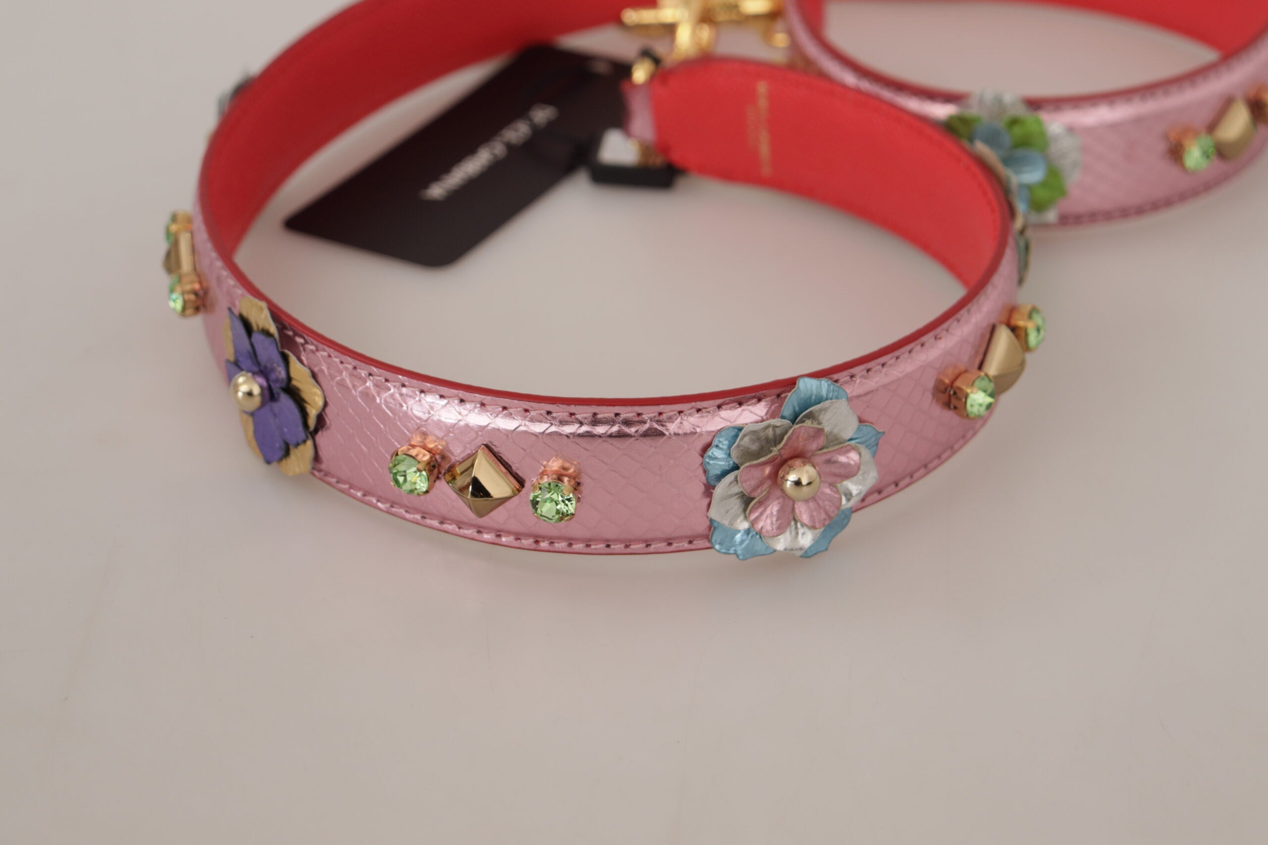 Metallic Pink Leather Studded Shoulder Strap - ventzia